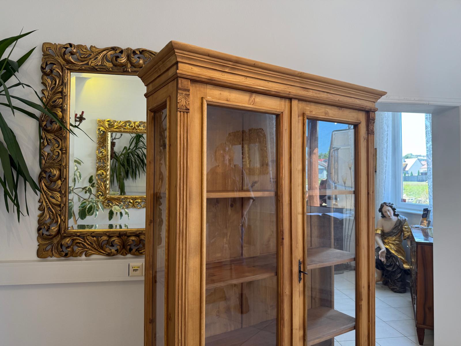 Antike Bauernvitrine Vitrine Naturholz Bücherschrank Alte Bauernmöbel D2707