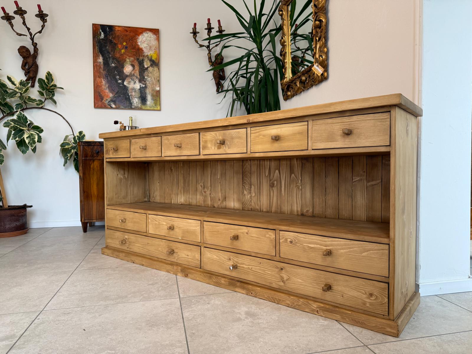 Praktische bäuerliche 12 Laden Kommode Anrichte Sideboard Antik G2070 