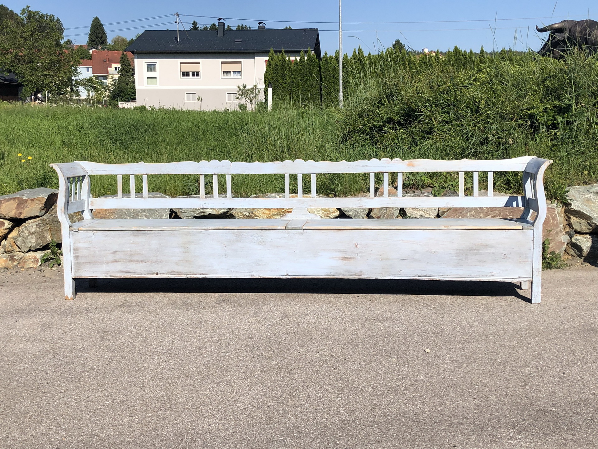 Bauernschrank-handbemalt-Bauernstube-jogltisch_17 provinzielle urige alte Truhenbank Küchenbank Bauernmöbel 312cm Heu1001