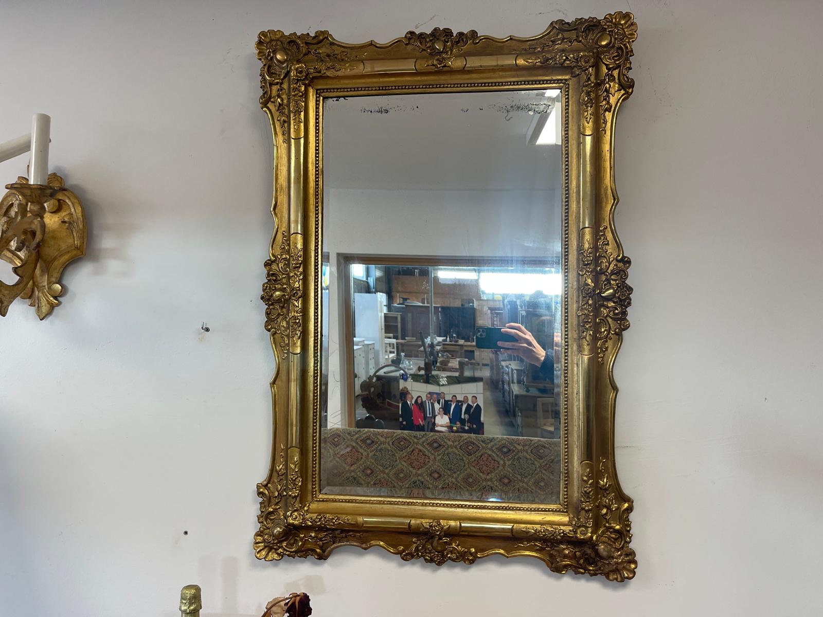 Originaler vergoldeter Biedermeier Spiegel Holzspiegel Rosenspiegel G1215