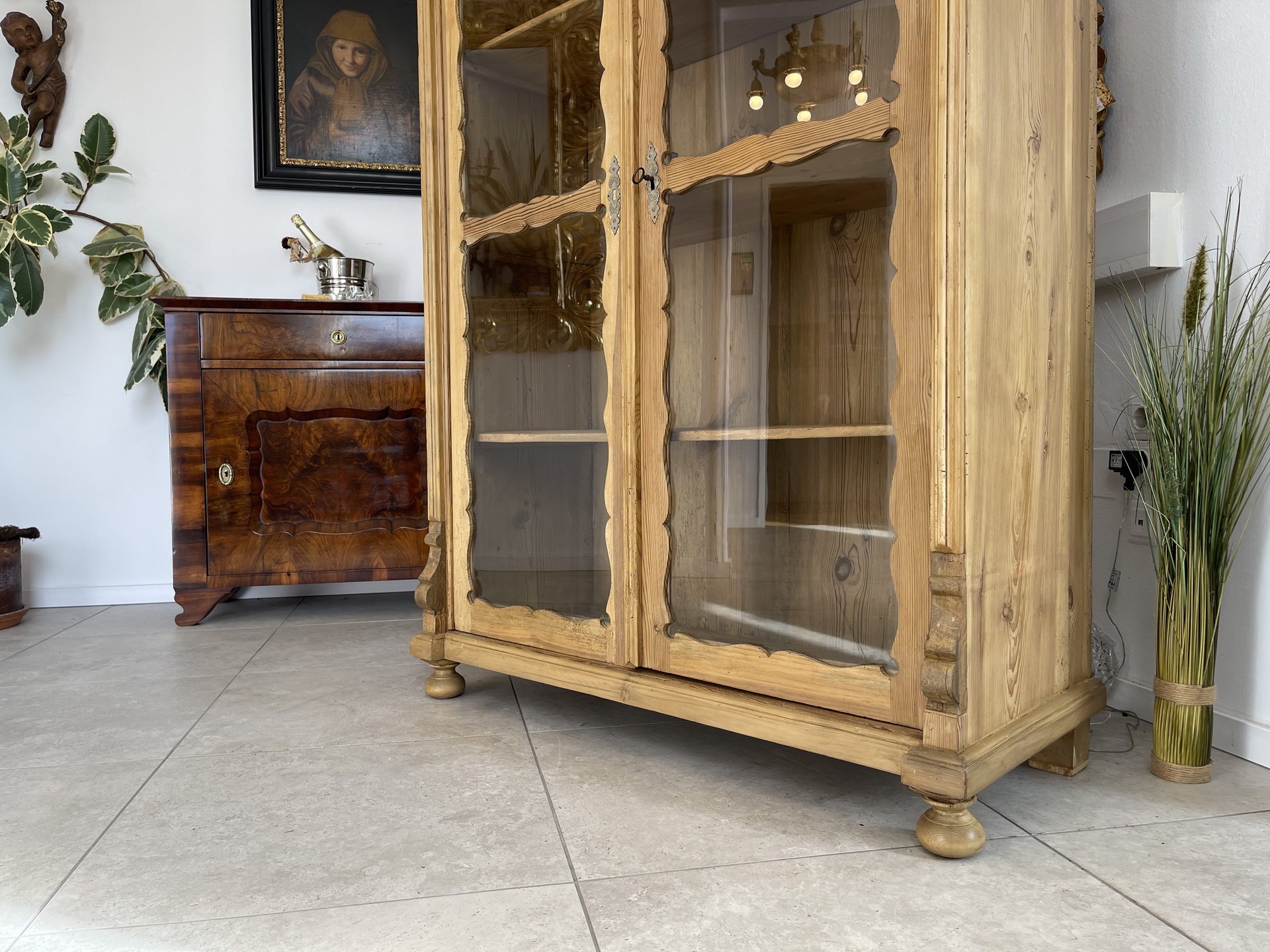 Bauernschrank_146hNbYVPBBfnYTH Biedermeier Vitrine Naturholz Bücherschrank Bauernschrank A4249