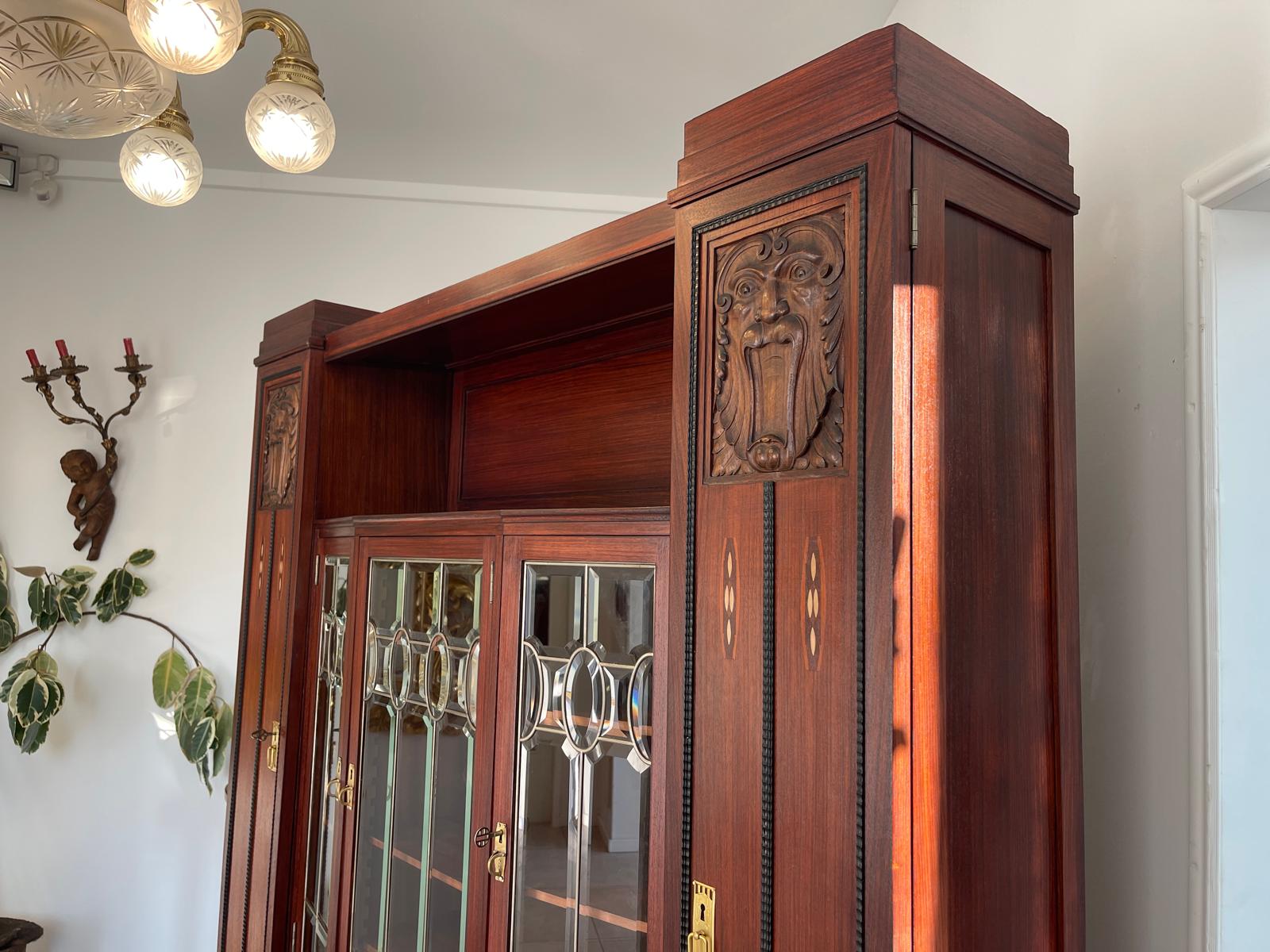 Original Jugendstil Bücherschrank Glasschrank Vitrinenschrank G1224