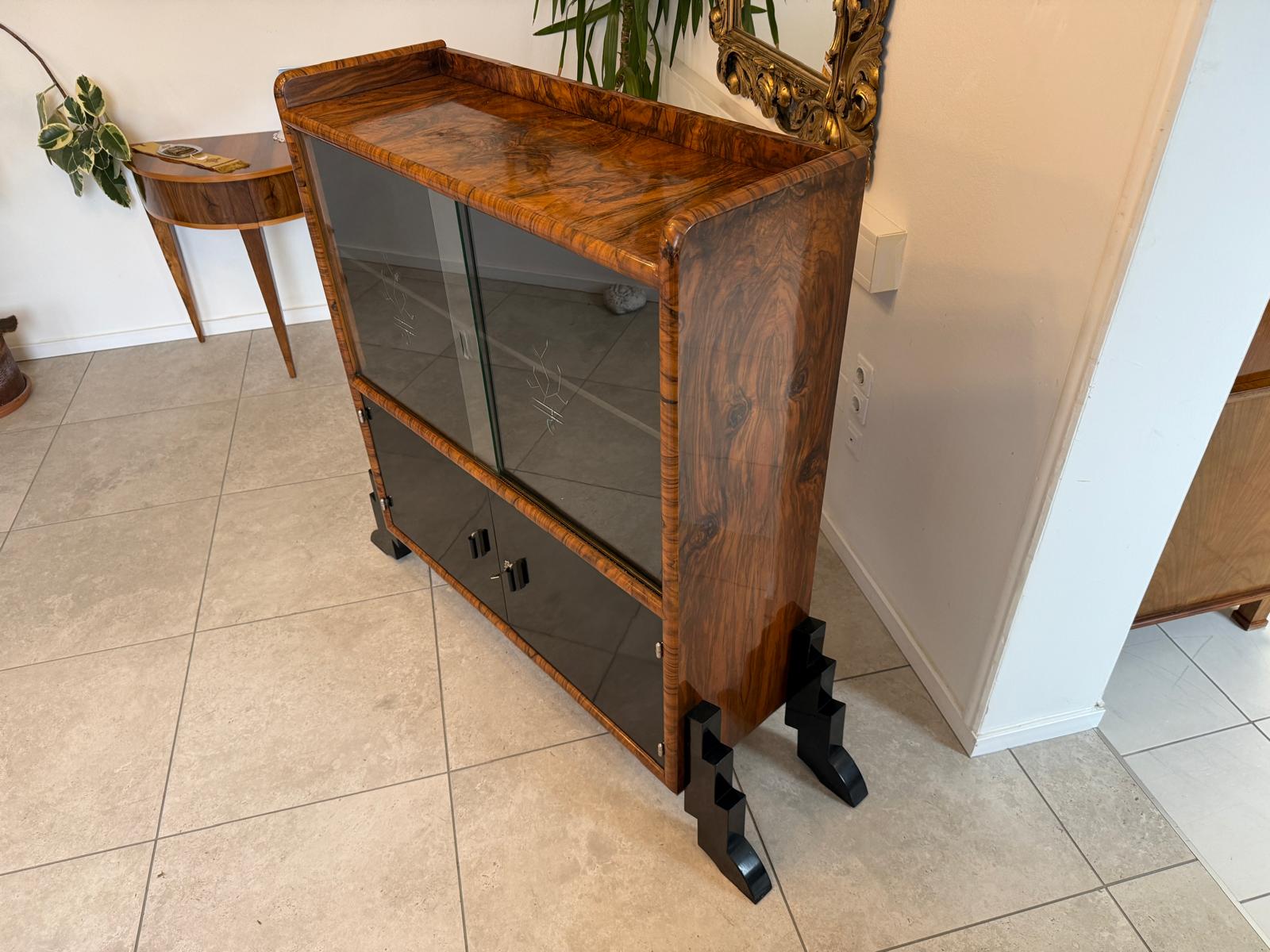 Altrestaurierte Art Deco Vitrine Glasschrank Bücherschrank G2272