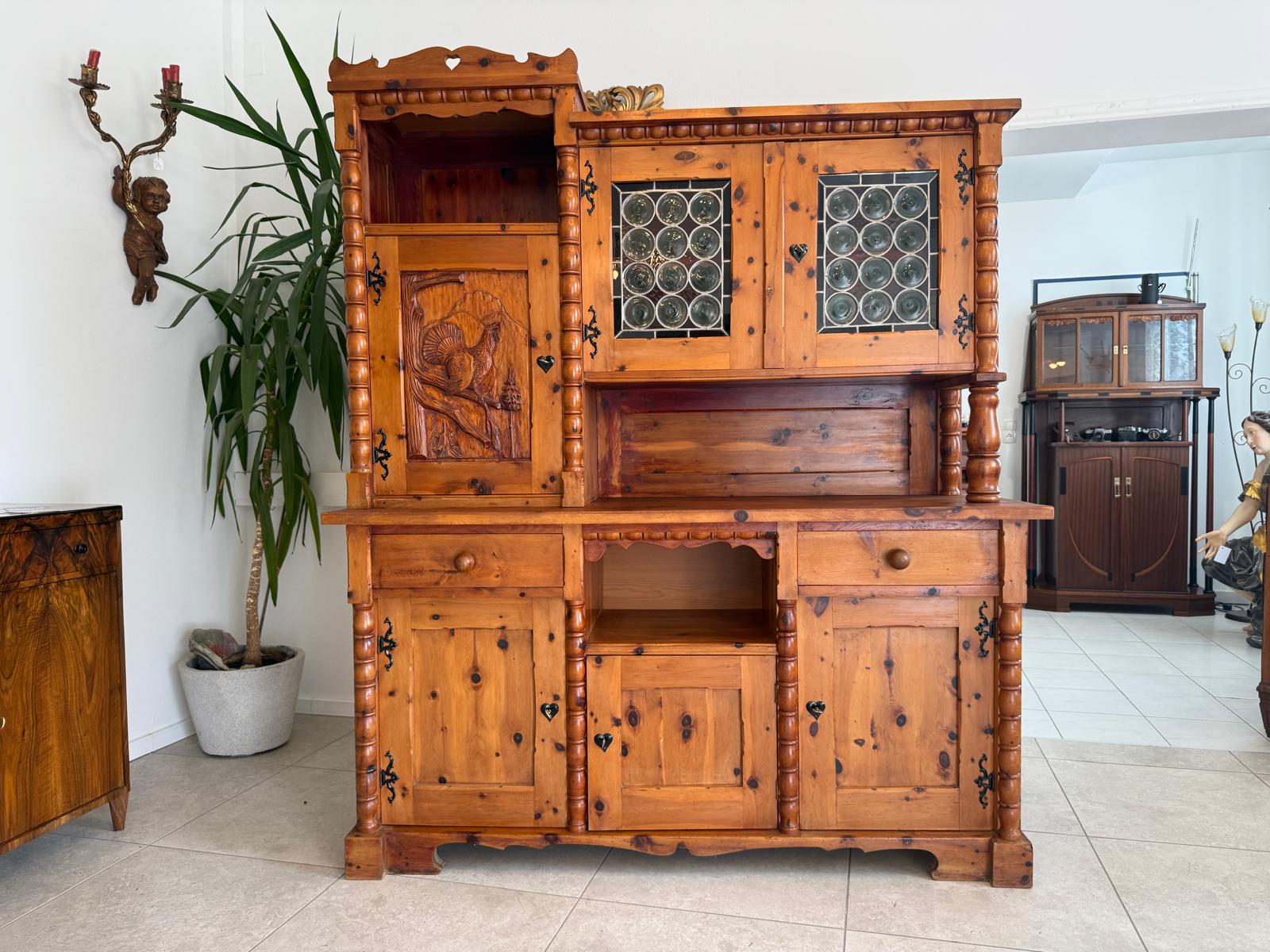 Historismus Kredenz Aufsatzschrank Buffet Tiffany Verglasung G1990