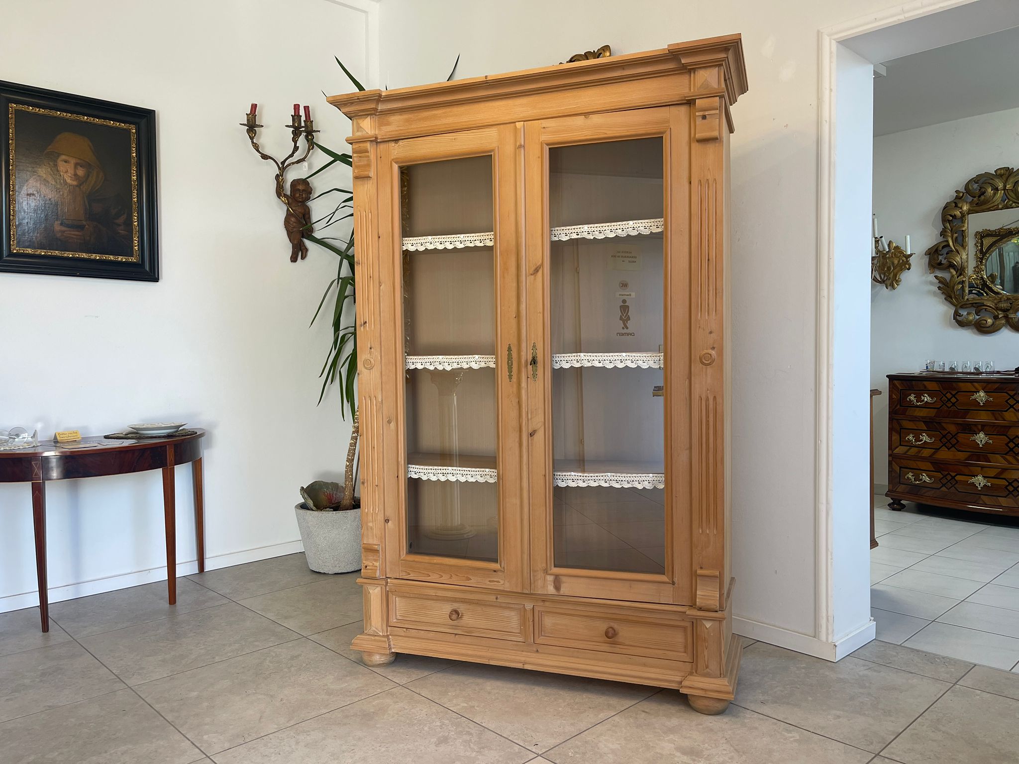 Bäuerliche Vitrine Naturholz Bücherschrank A5137