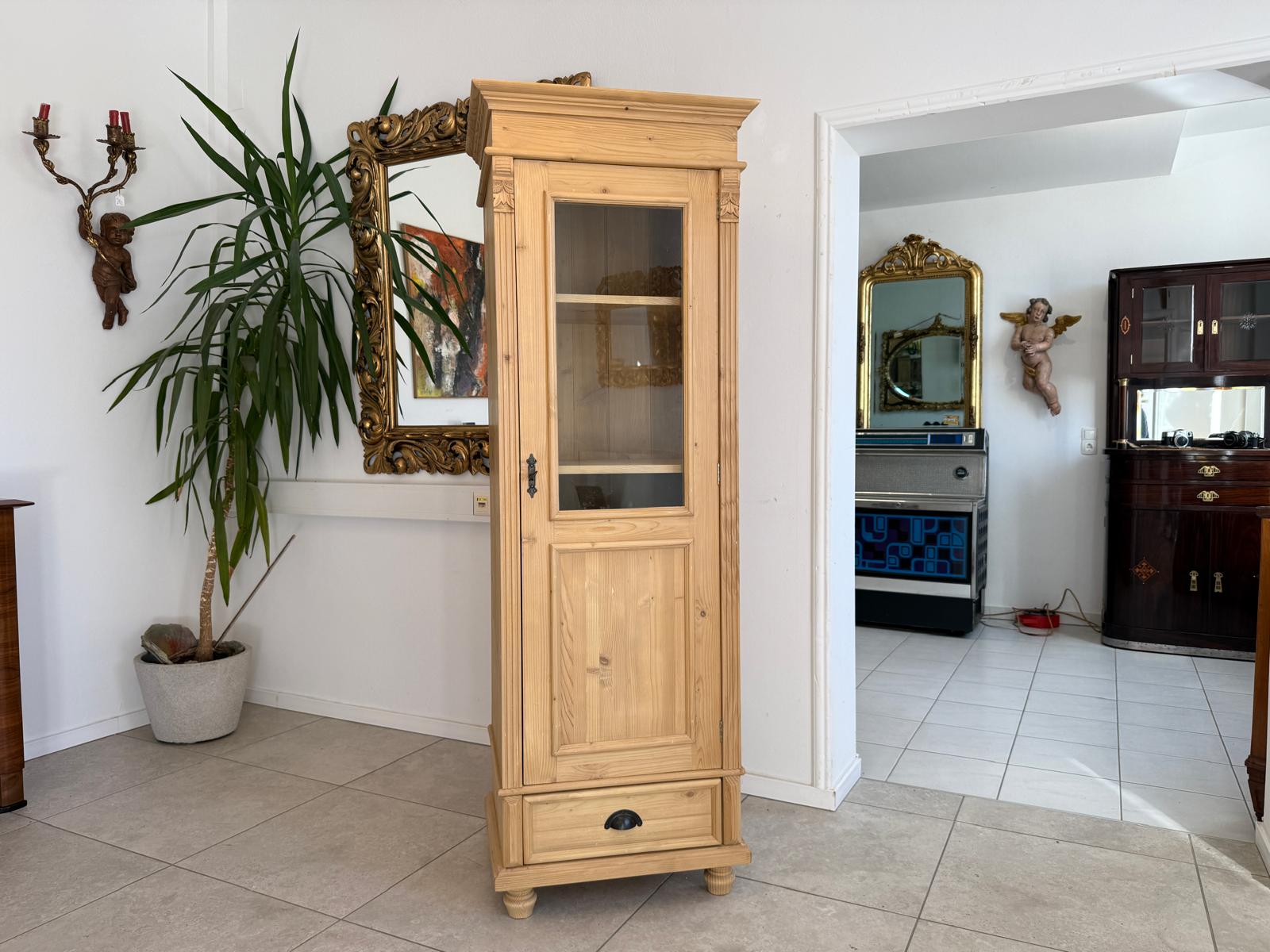 Antike Bauernvitrine Vitrine Naturholz Bücherschrank Alte Bauernmöbel D2346