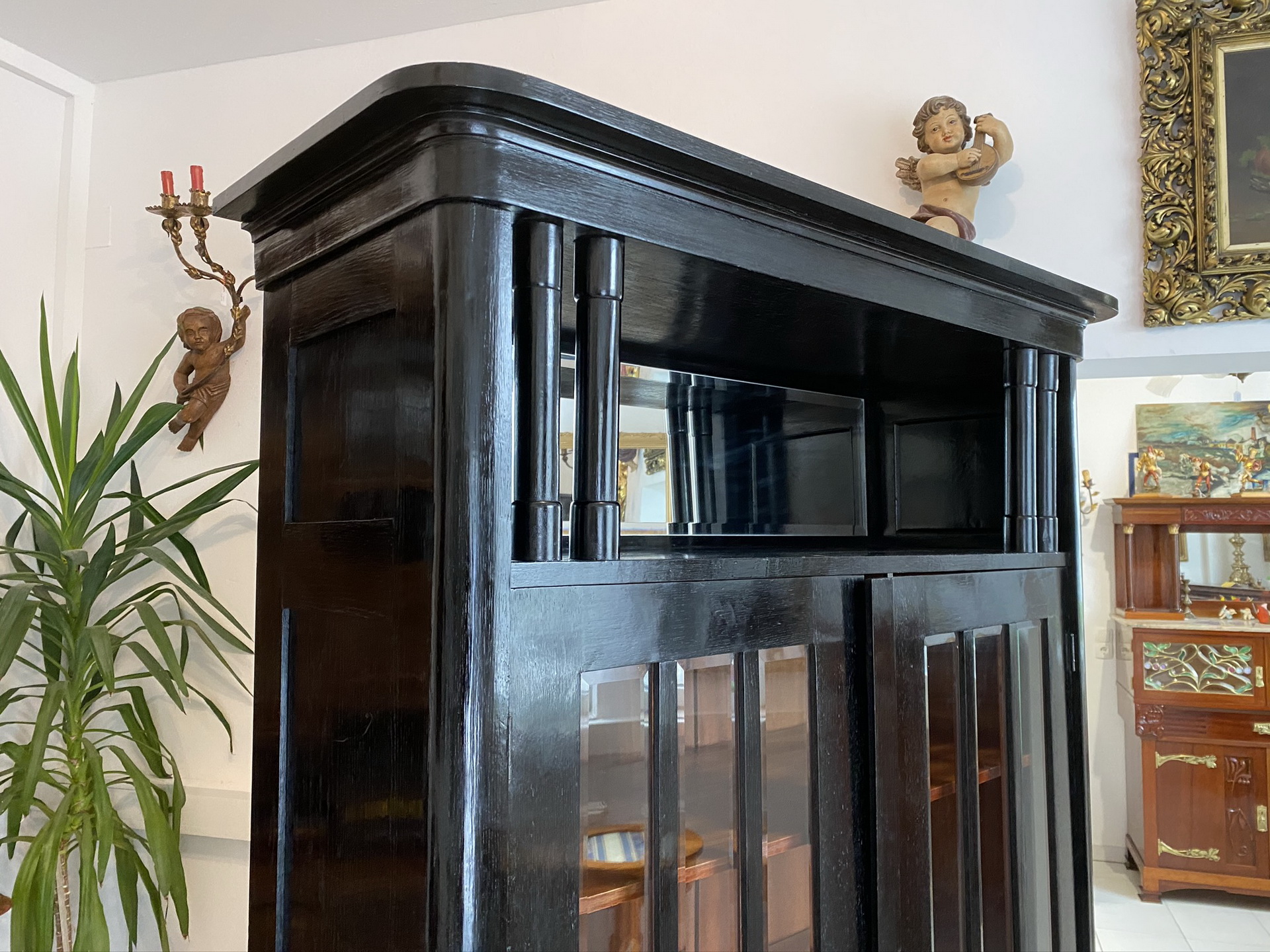 Jugendstil Vitrine Glasschrank Bücherschrank Bibliothekschrank D2587