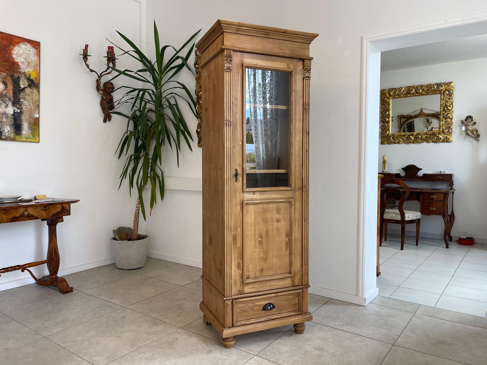 Antike Bäuerliche Vitrine Bauernvitrine Bauernschrank Weichholz Vitrine G1655