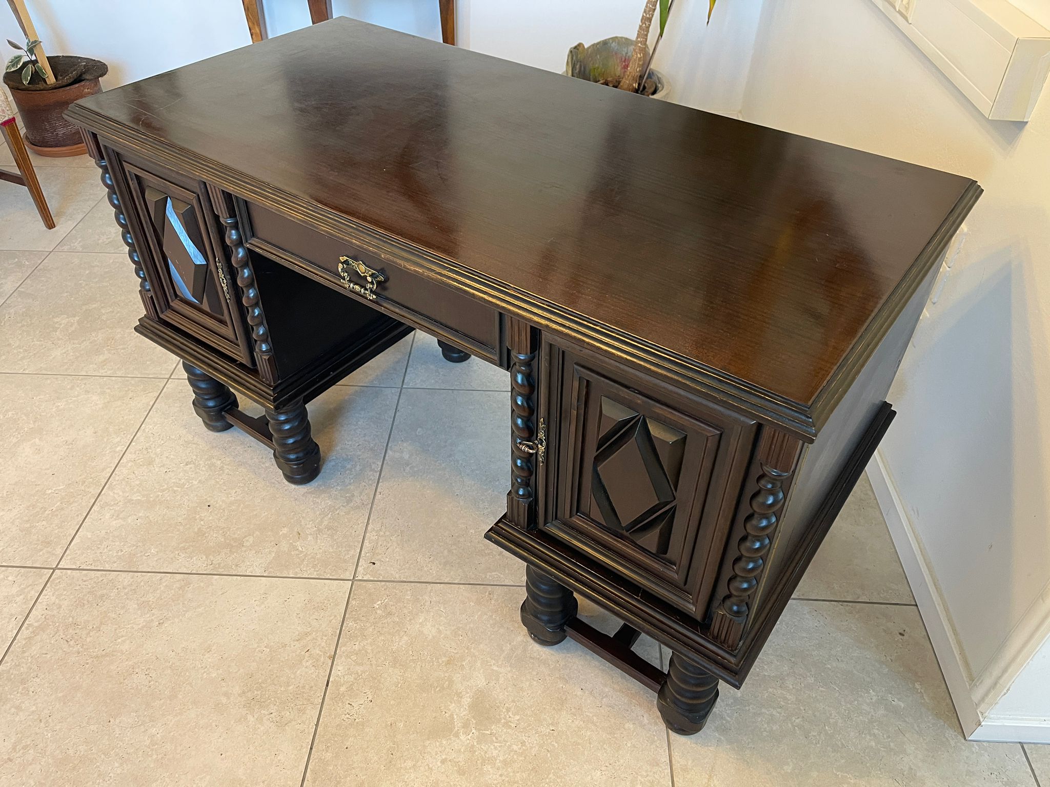 Jugendstil Schreibtisch Sekretär Freisteher Schwarz A5489