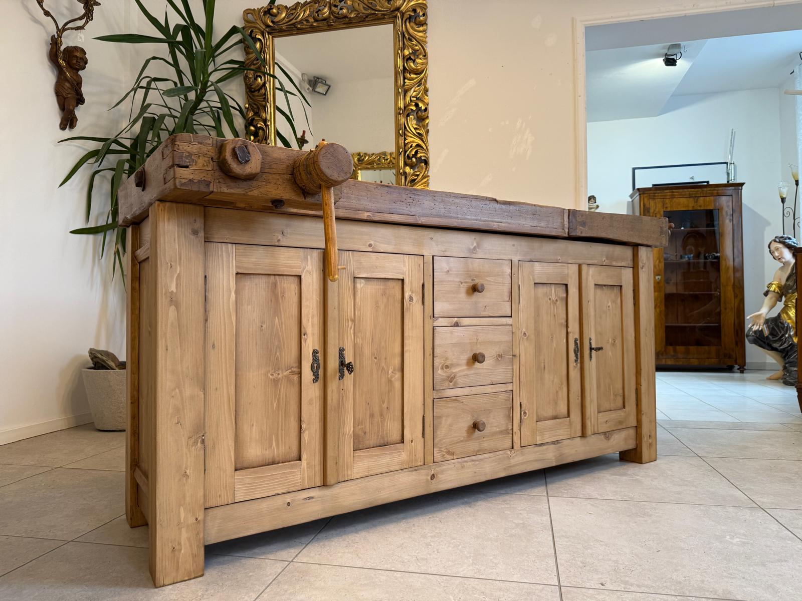 Urige Hobelbank Werkbank Pult Tresen Ladenschrank Antik G2257