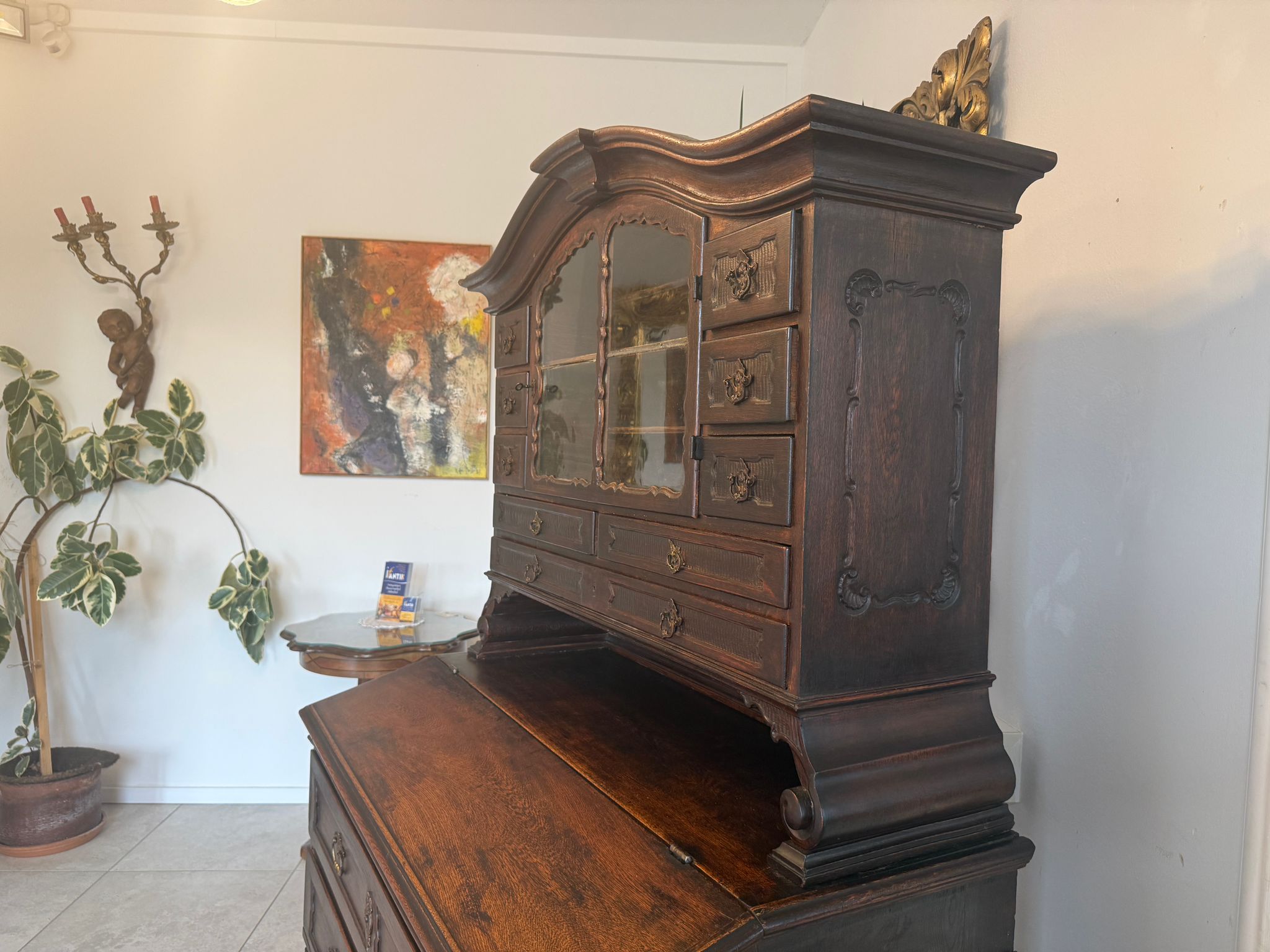 Barock Eichensekretär Aufsatzschrank Schreibsekretär Anqituität  D2377