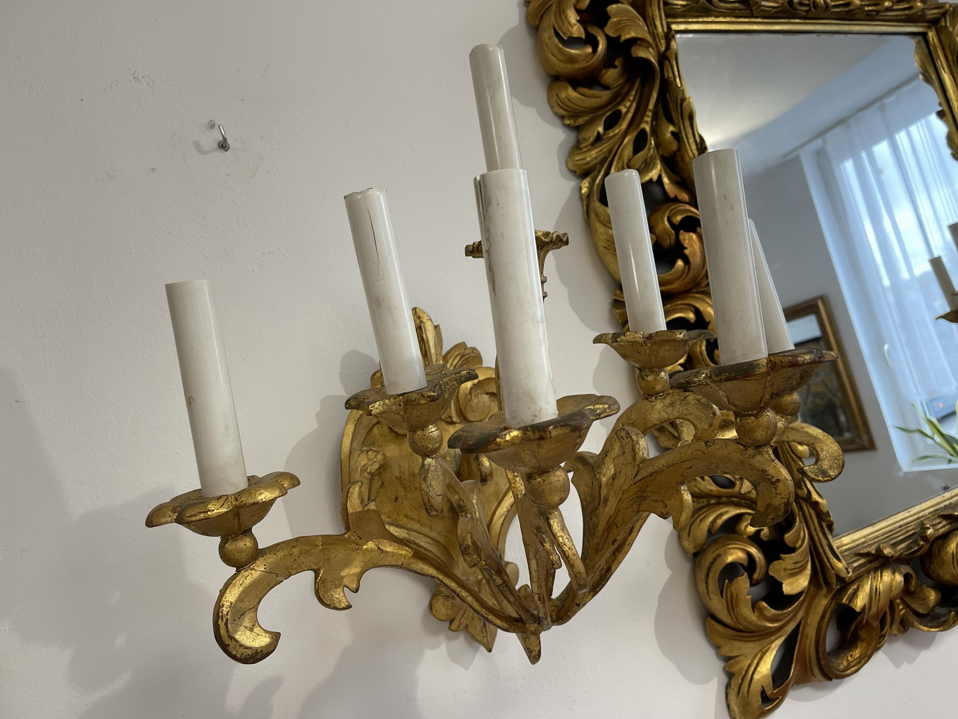 Biedermeierschreibtisch-Barocktisch_348 originale 2 Barock Wandleuchter Holzwandleuchter Barockleuchter A3204