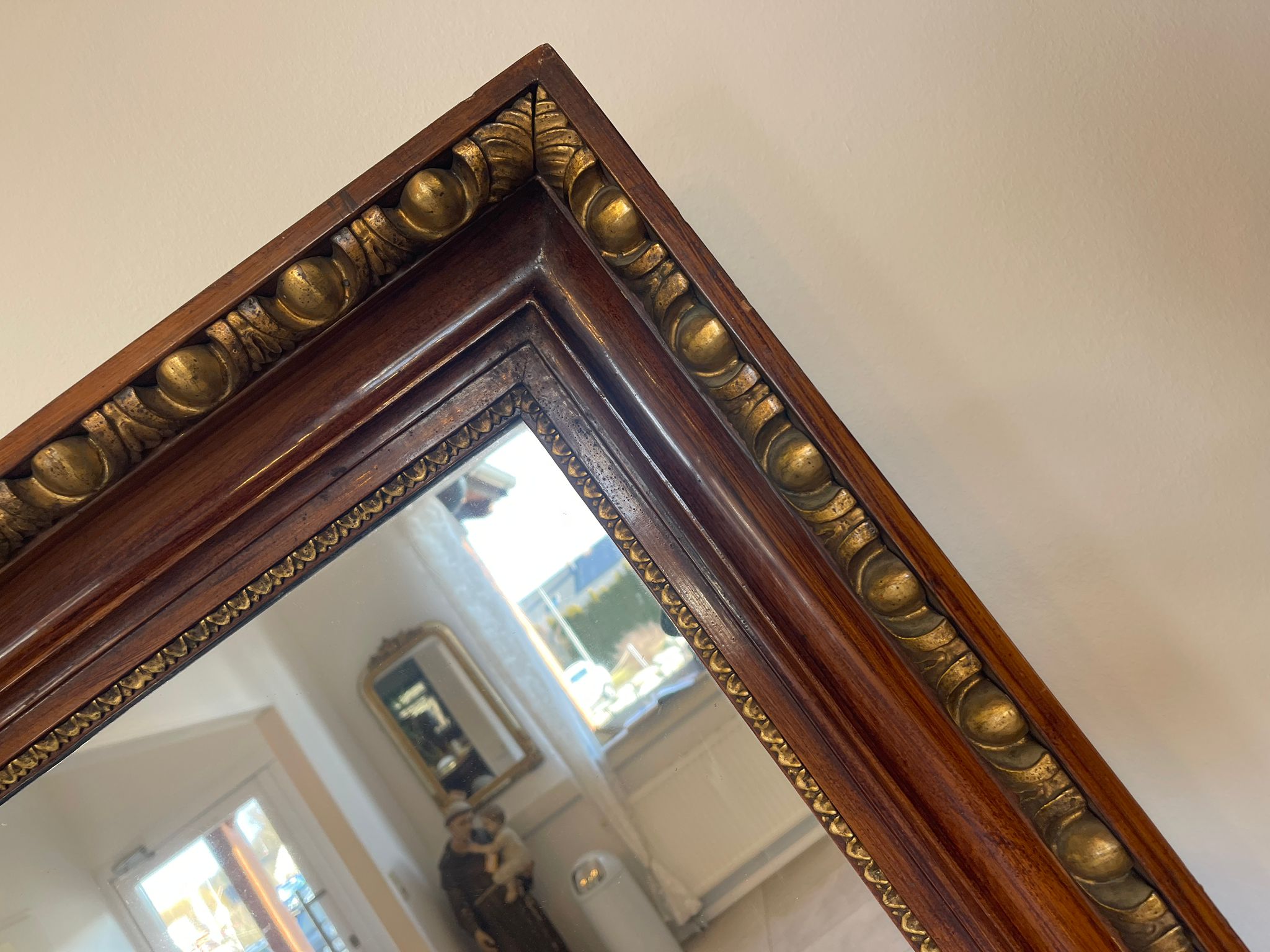 Biedermeier Spiegel Wandspiegel Original Nussholz Furniert E1011