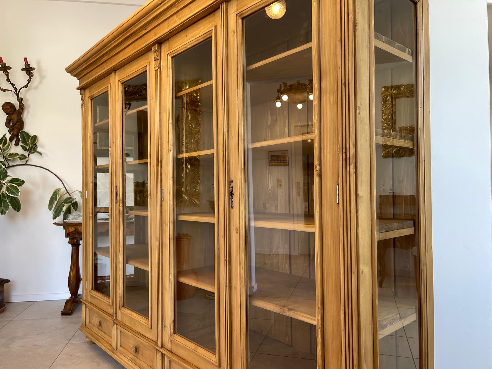 Bäuerliche Glas Vitrine Glasschrank Naturholz Bücherschrank Weichholz G1646