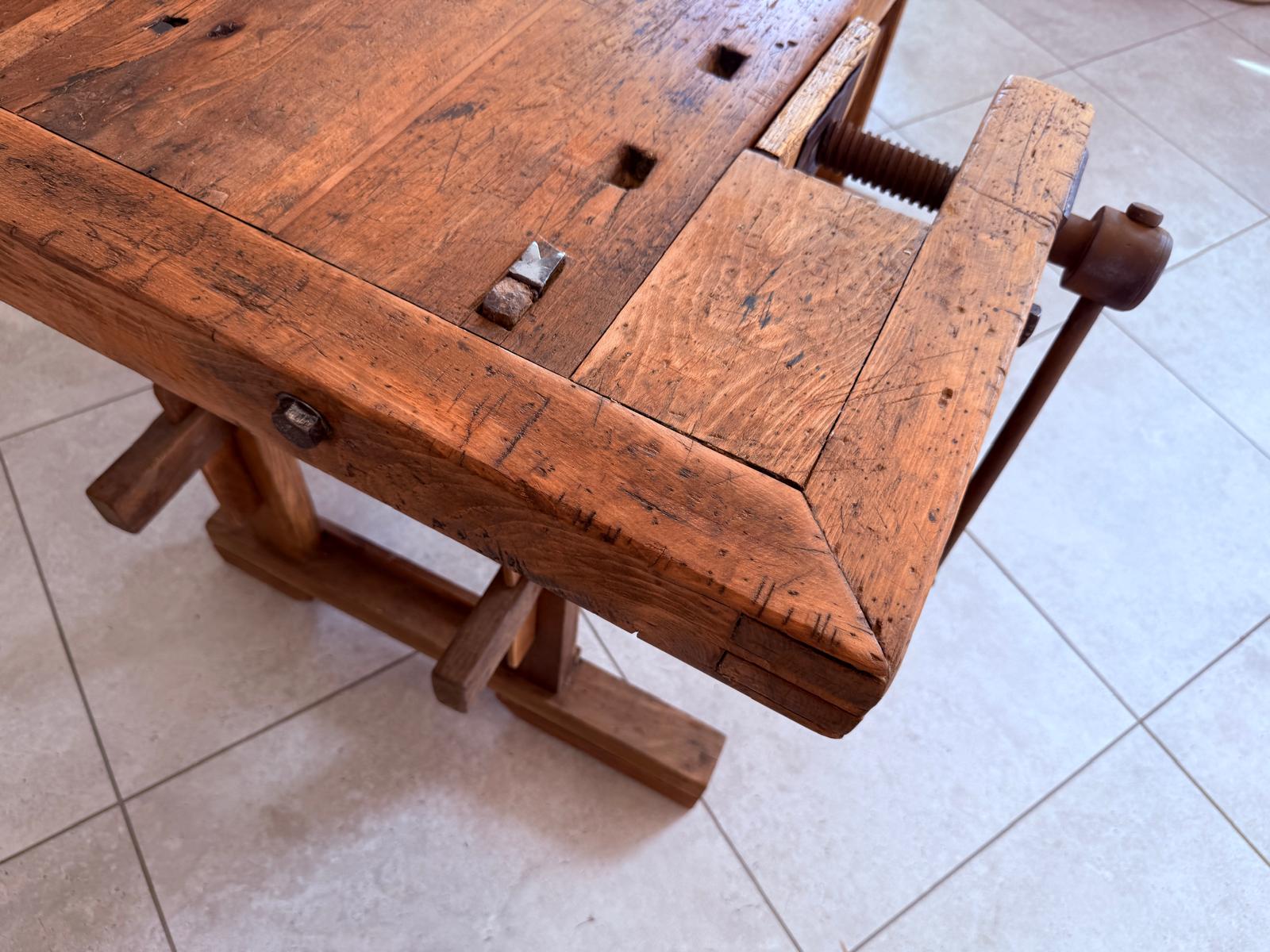 Hobelbank antik & restauriert, Werkbank, Designertisch, Thresen D2500