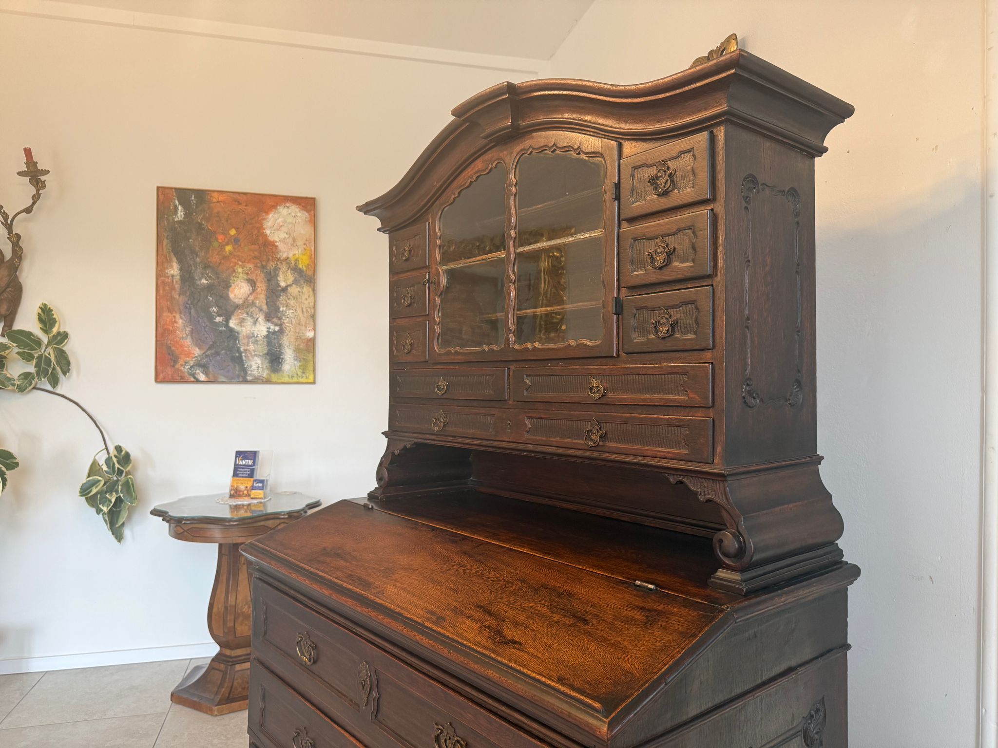 Barock Eichensekretär Aufsatzschrank Schreibsekretär Anqituität  D2377