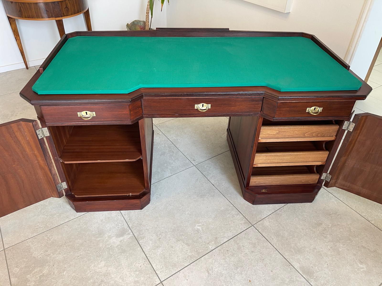 SALE Art Deco Schreibtisch Sekretär - Mahagoni, elegant, antik, 3 Schubladen, Chrombeschläge - Originalstück G1172