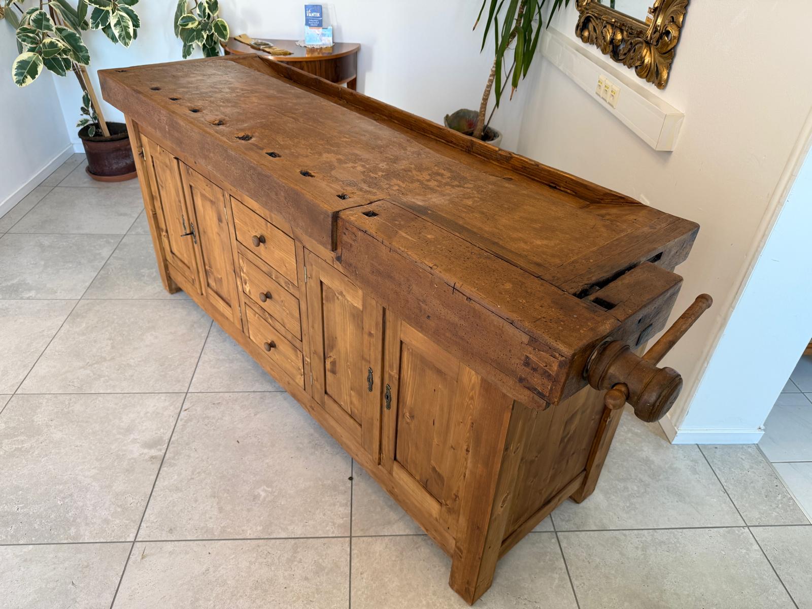 Urige Hobelbank Werkbank Pult Tresen Ladenschrank Antik G2191
