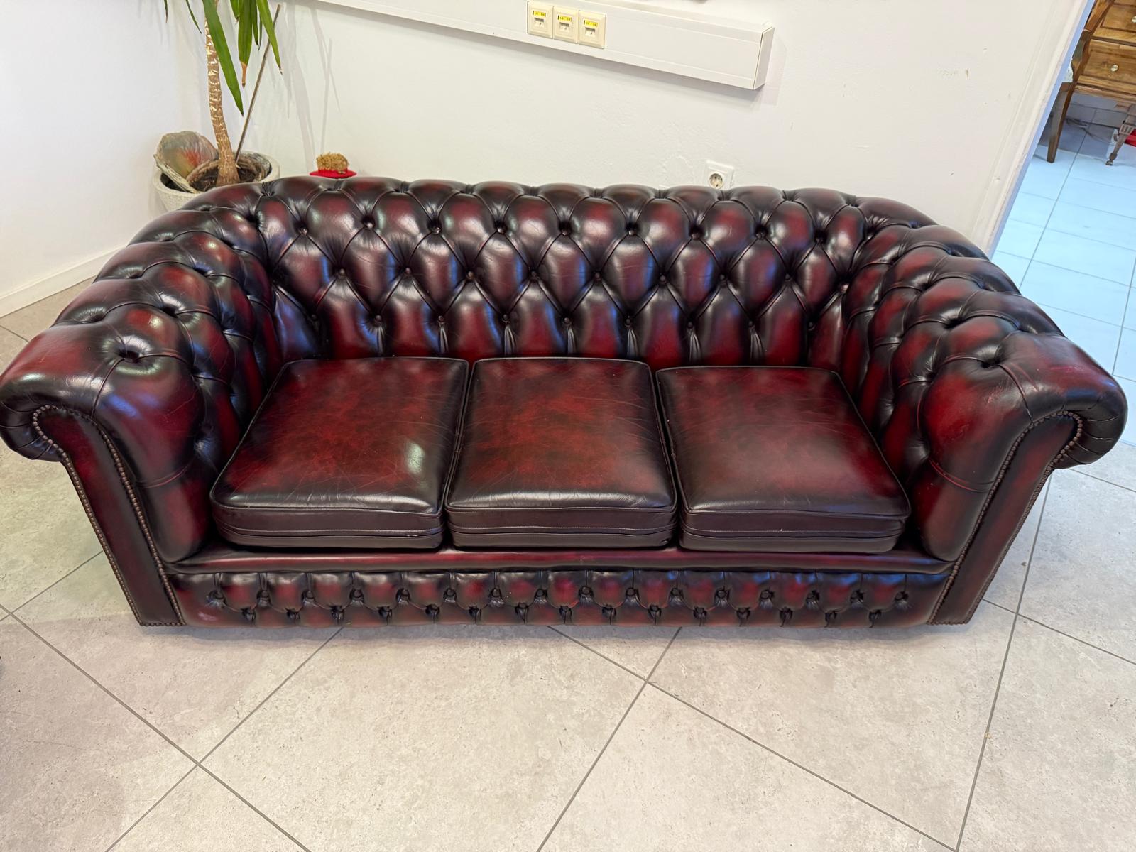 3er Ensemble Chesterfield Sofa Clubfauteuils Cultmöbel Antik D1027