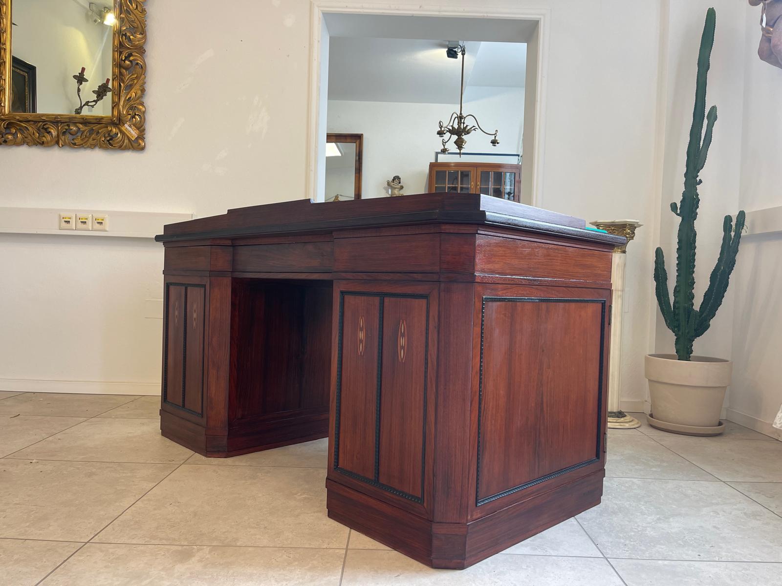 SALE Art Deco Schreibtisch Sekretär - Mahagoni, elegant, antik, 3 Schubladen, Chrombeschläge - Originalstück G1172