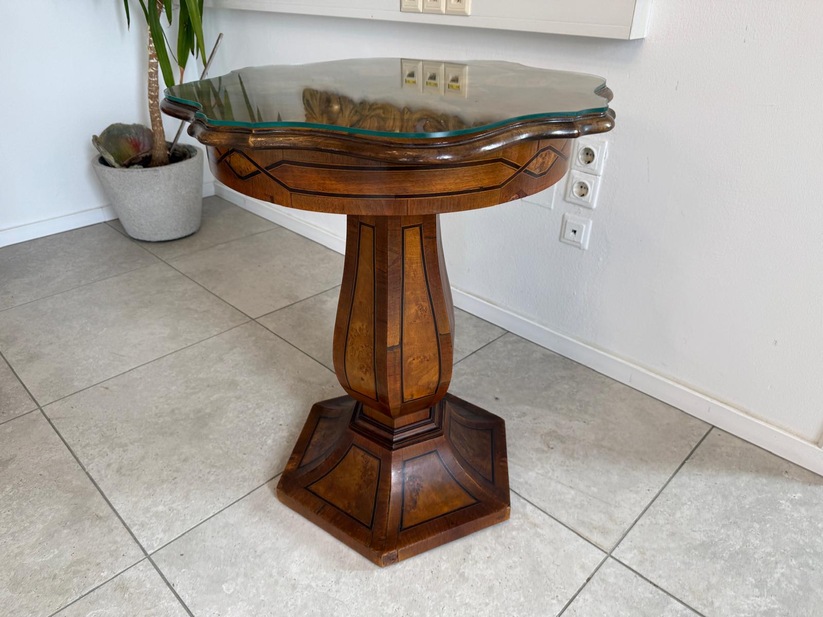 Biedermeier Tisch Vasentisch Antiquität Marketiert Intarsiert D2354
