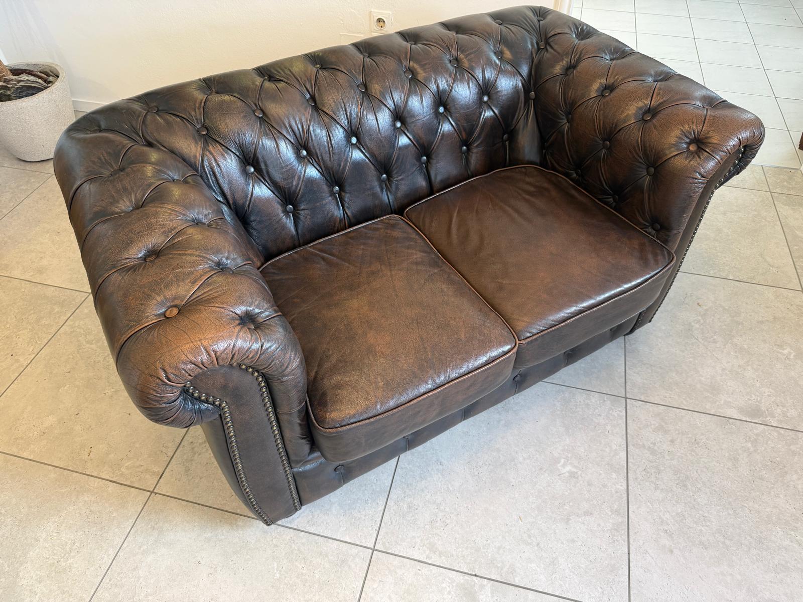 Chesterfield 2er Clubsofa Couch Zigarrenbraun D2757