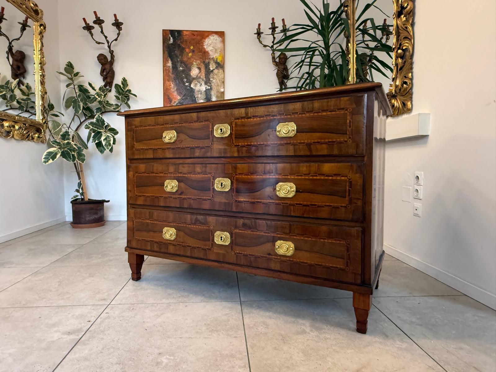 Barock Kommode Obstholz Marketerien Antiquität Nussholz  G2369