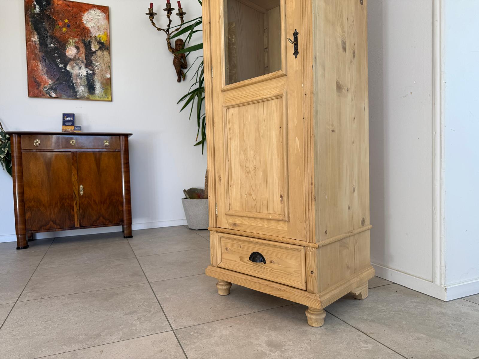 Antike Bauernvitrine Vitrine Naturholz Bücherschrank Alte Bauernmöbel D2345