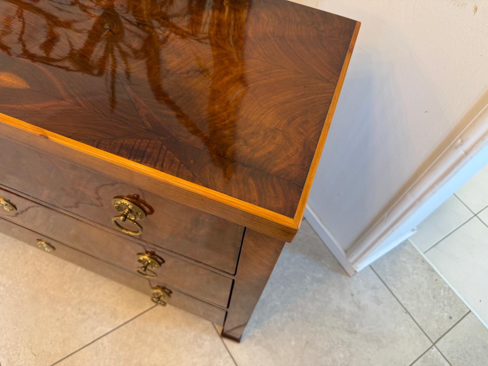 Biedermeier Kommode 3 Ladenkommode Nussholz Antiquität Restauriert D2688