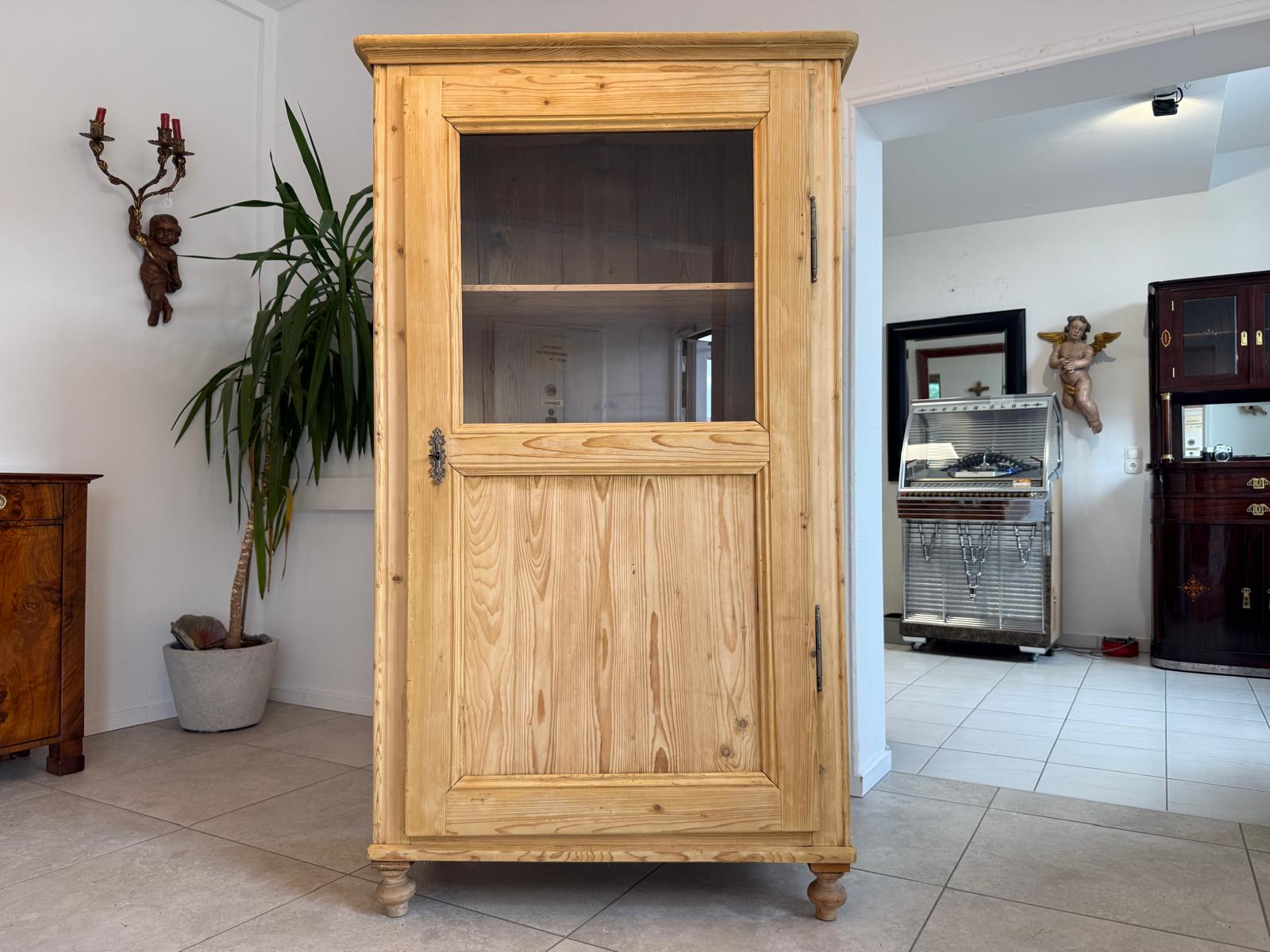 Originale Biedermeier Vitrine Bauernschrank Naturholz Bücherschrank Bauernvitrine D2591