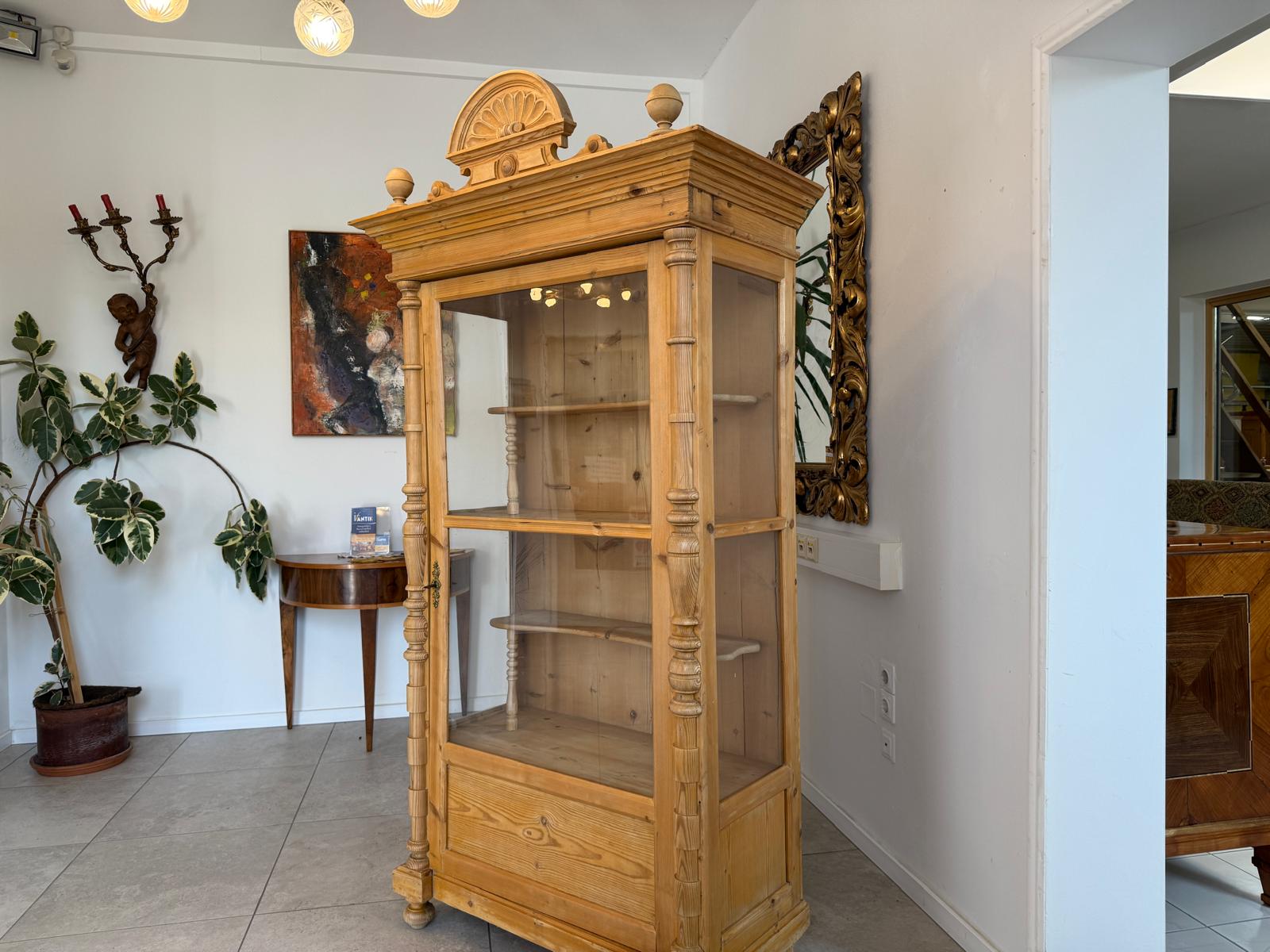 Originale Vitrine Bauernschrank Naturholz Bücherschrank Bauernvitrine Antik G2144