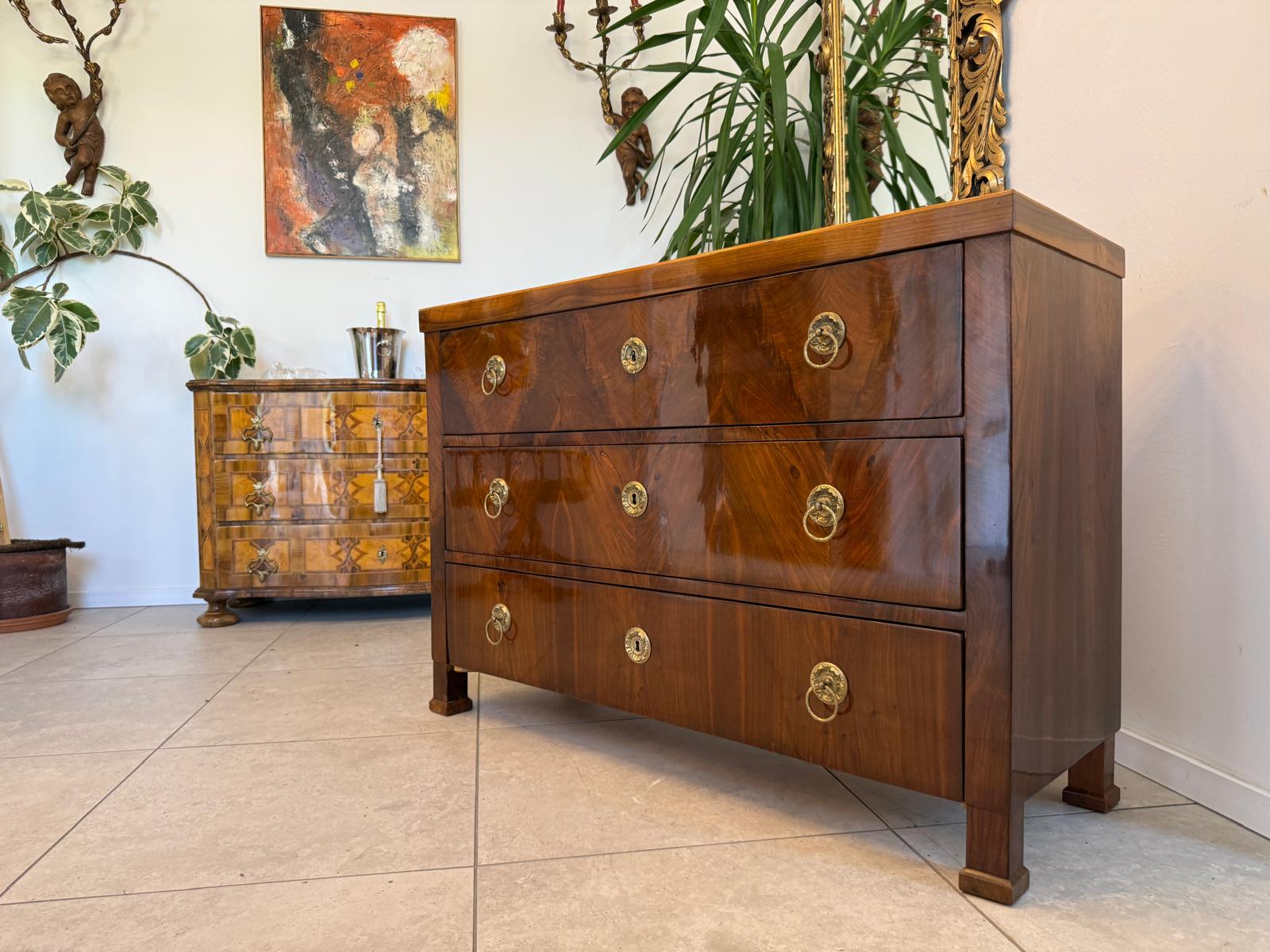 Biedermeier Kommode 3 Ladenkommode Nussholz Antiquität Restauriert D2688