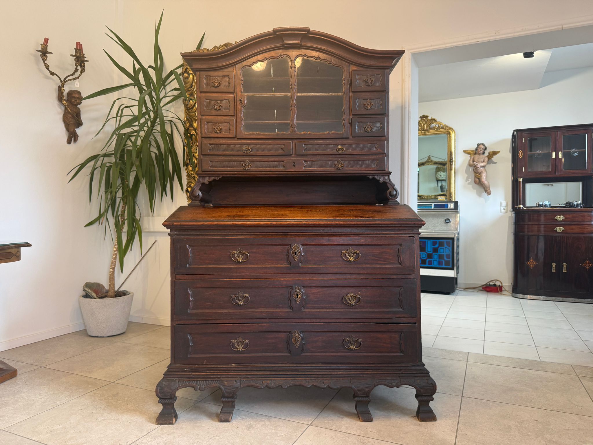 Barock Eichensekretär Aufsatzschrank Schreibsekretär Anqituität  D2377