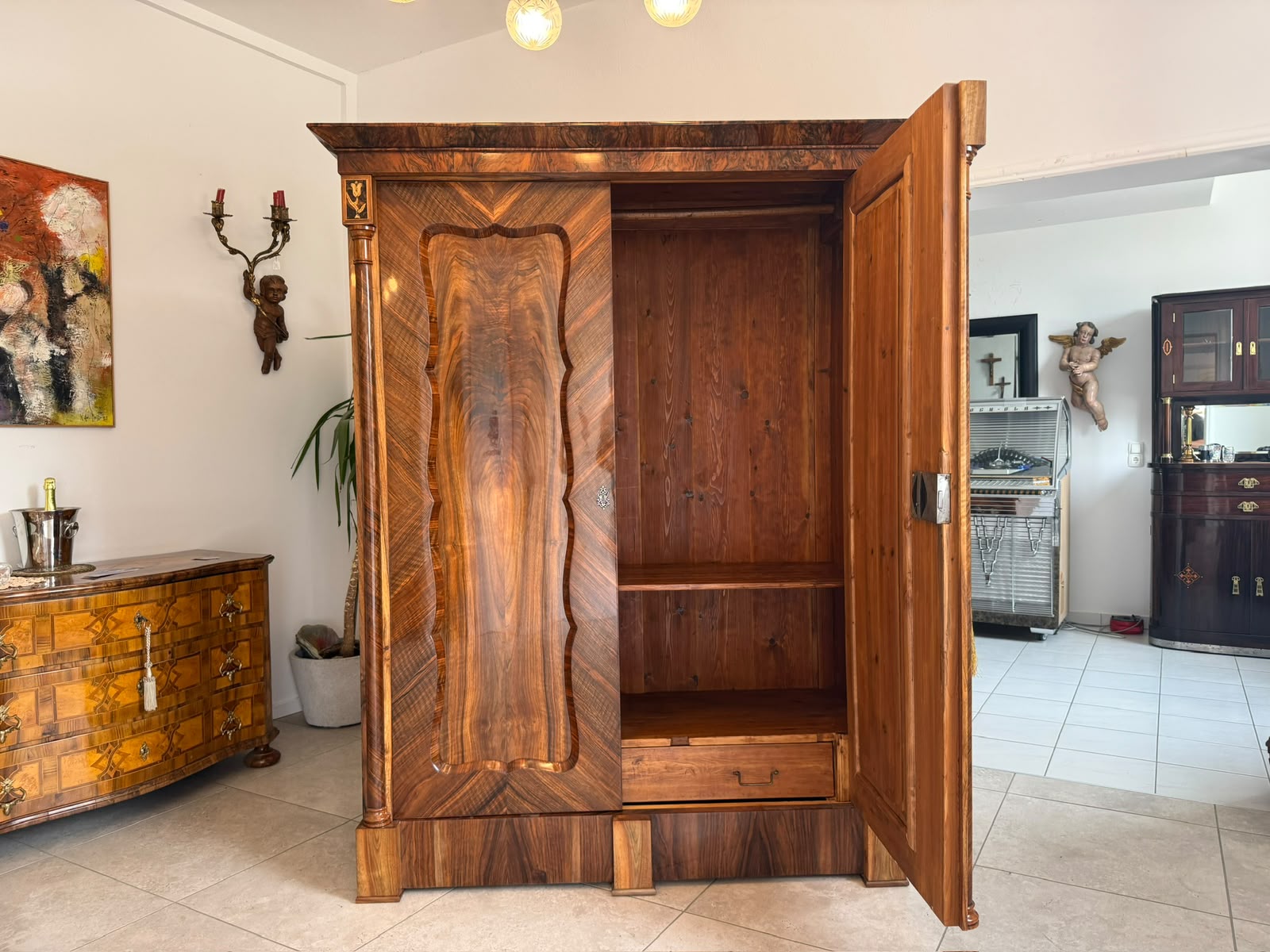  Empire Säulen Hallenschrank Restauriert Antik Antiquität Restauriert D2683
