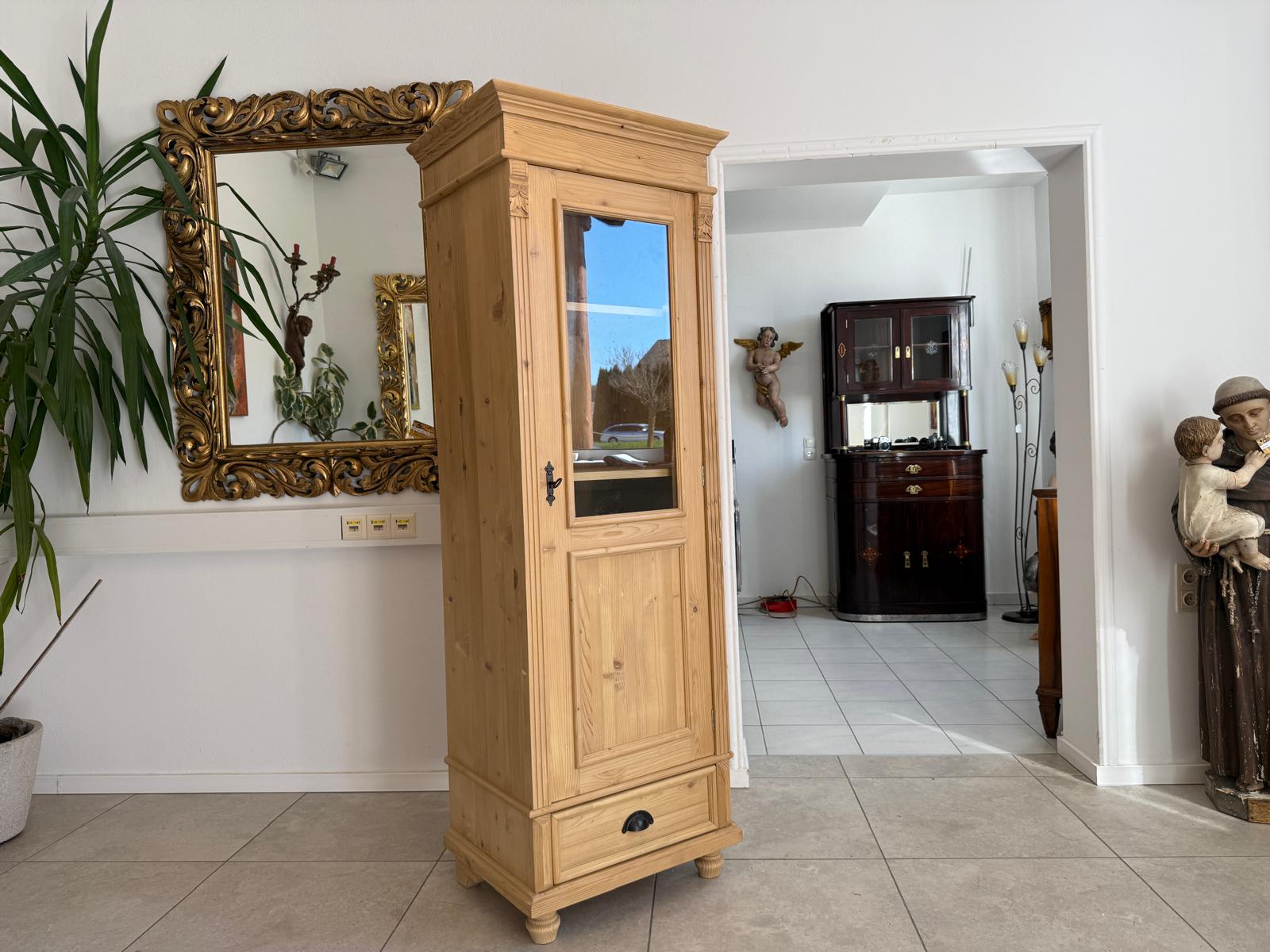Antike Bauernvitrine Vitrine Naturholz Bücherschrank Alte Bauernmöbel D2346