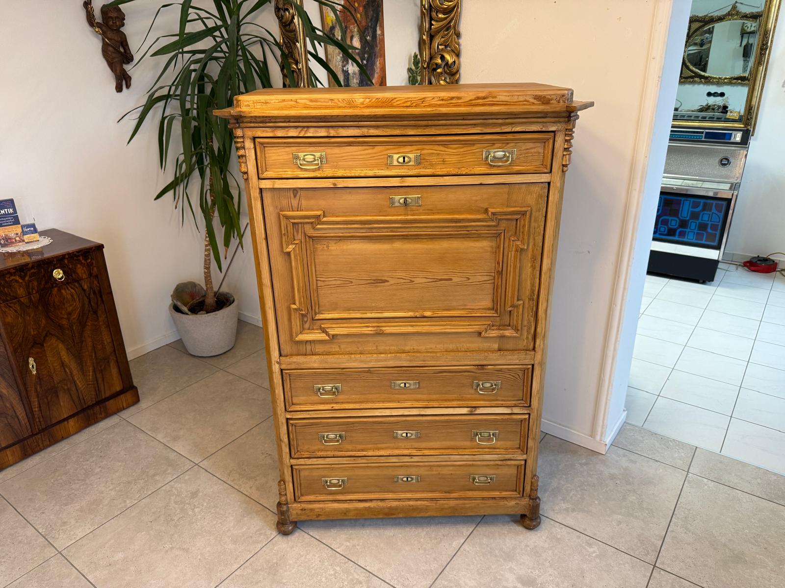 Restaurierter bäuerlicher Gründerzeit Sekretär Naturholz Antik WeichholzD1117
