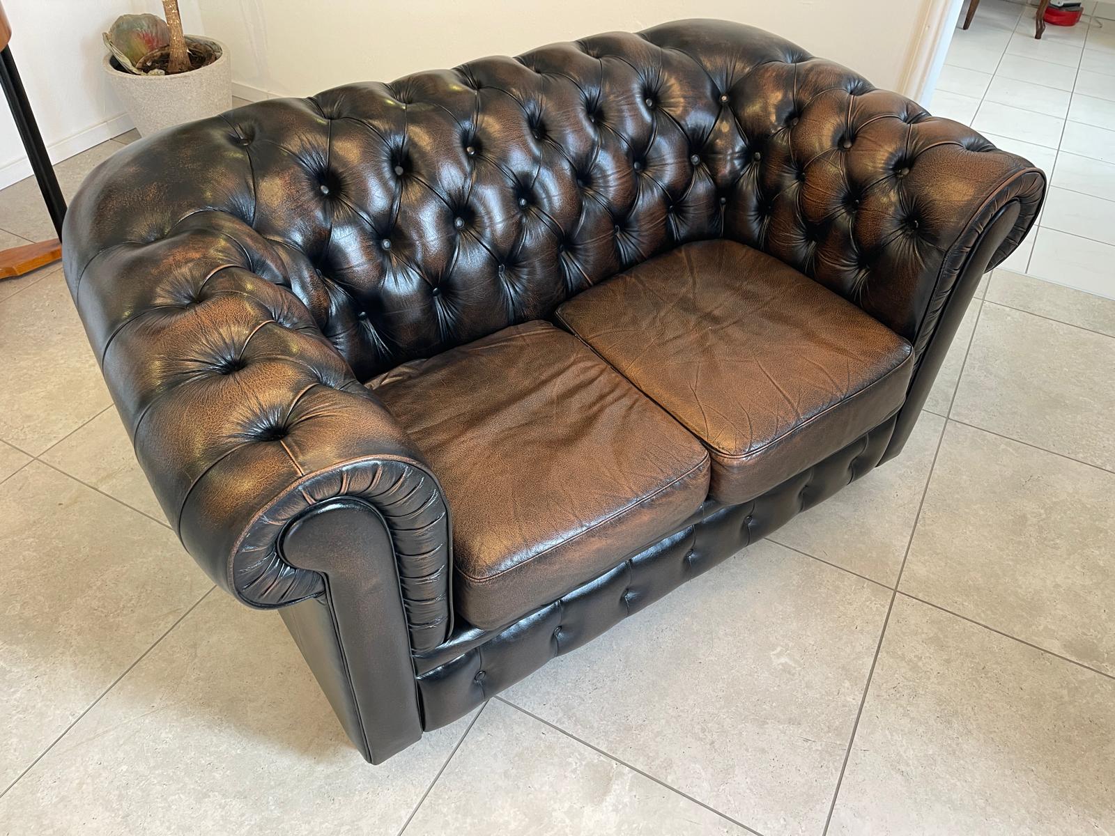 Chesterfield 2er Clubsofa Diwan Couch Zigarrenbraun G1333