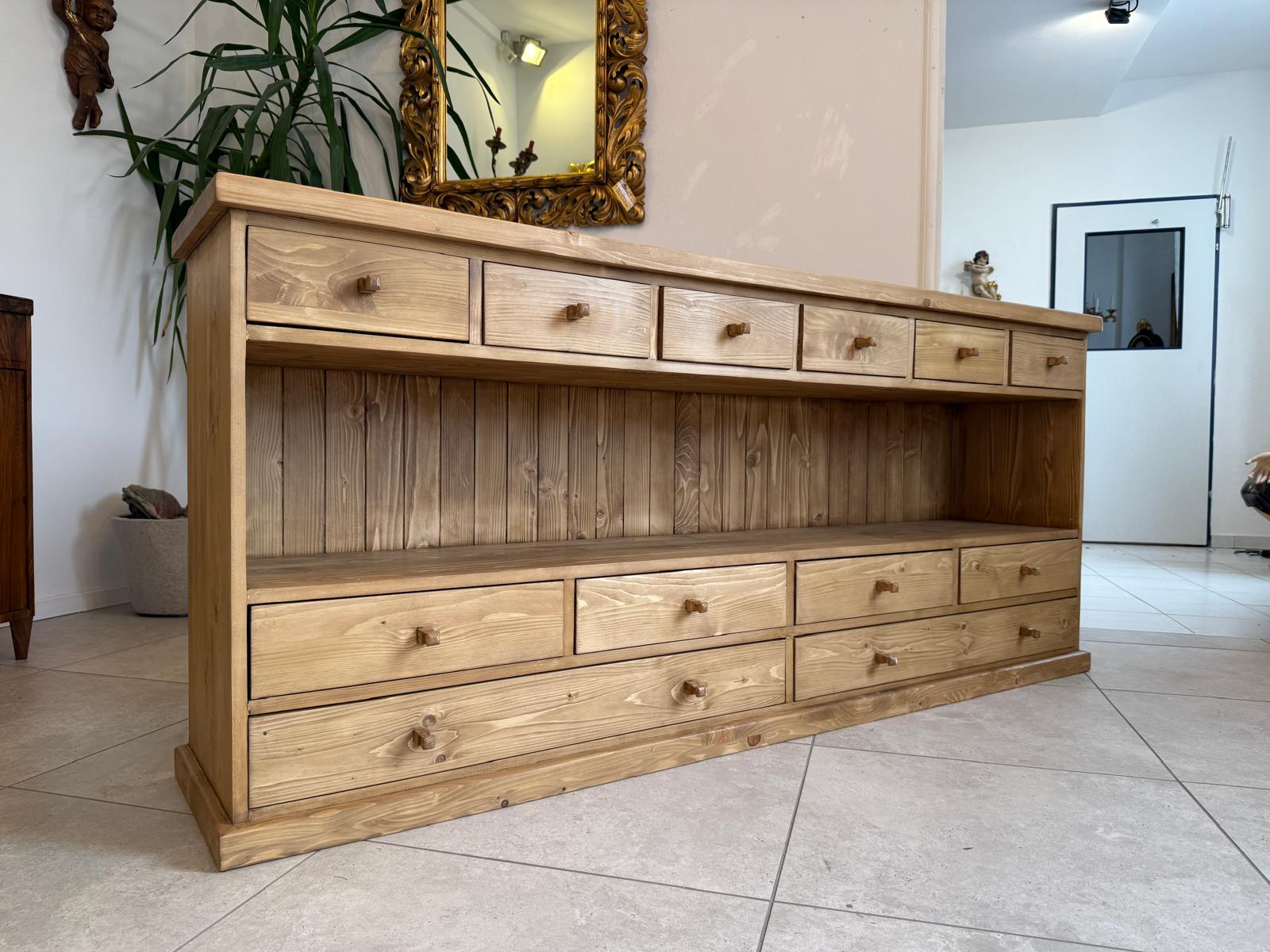 Antike bäuerliche 12 Laden Kommode Anrichte Sideboard Weichholz G2071