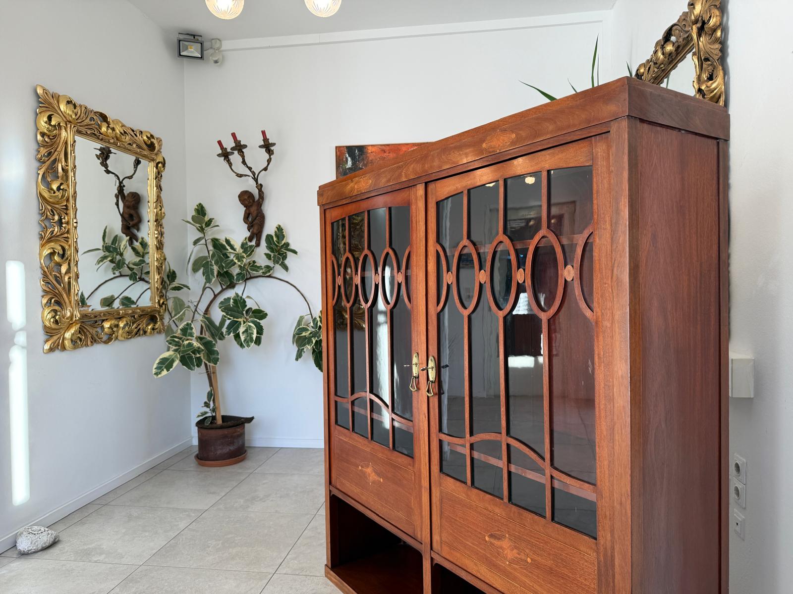 Originale Jugendstil Bücherschrank Vitrine Marketiert Antiquität G2187