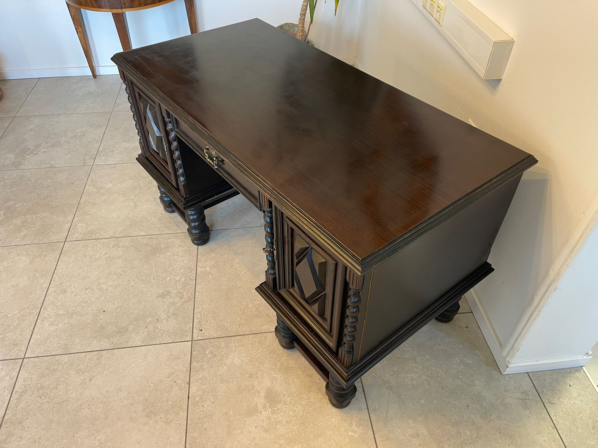 Jugendstil Schreibtisch Sekretär Freisteher Schwarz A5489