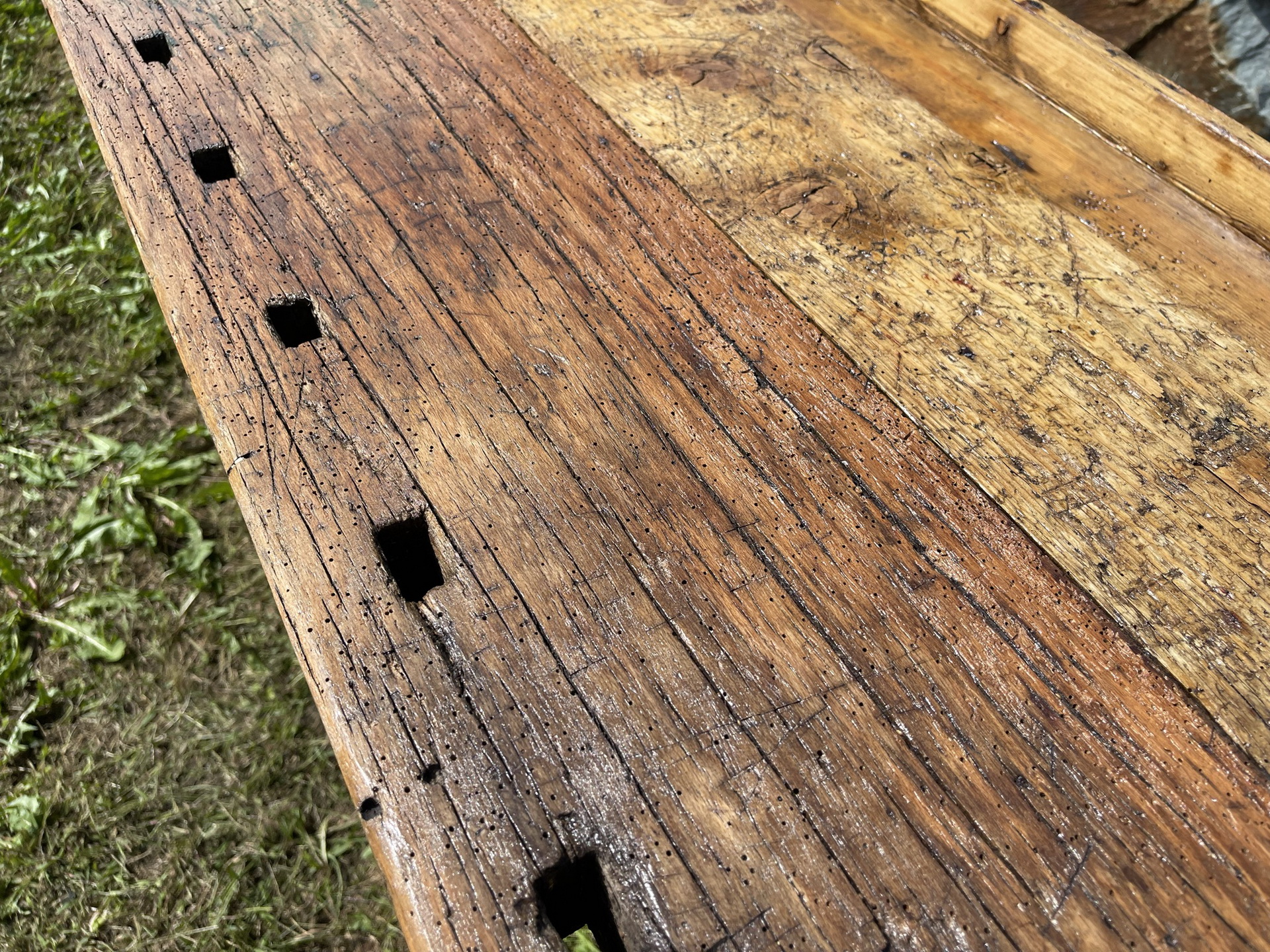 Barock-Biedermeier_05pJt0DBOVbKHfn urige restaurierte Hobelbank, Werkbank, Küchentisch A3063
