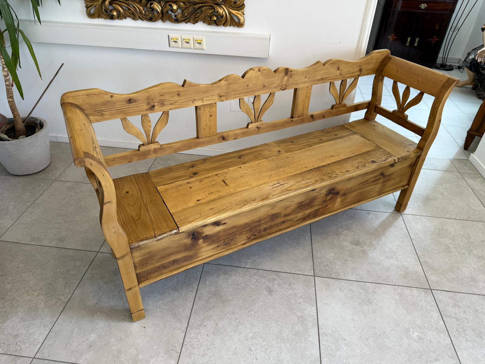 Provinzielle Biedermeier Truhenbank Landhausbank Antik D2416