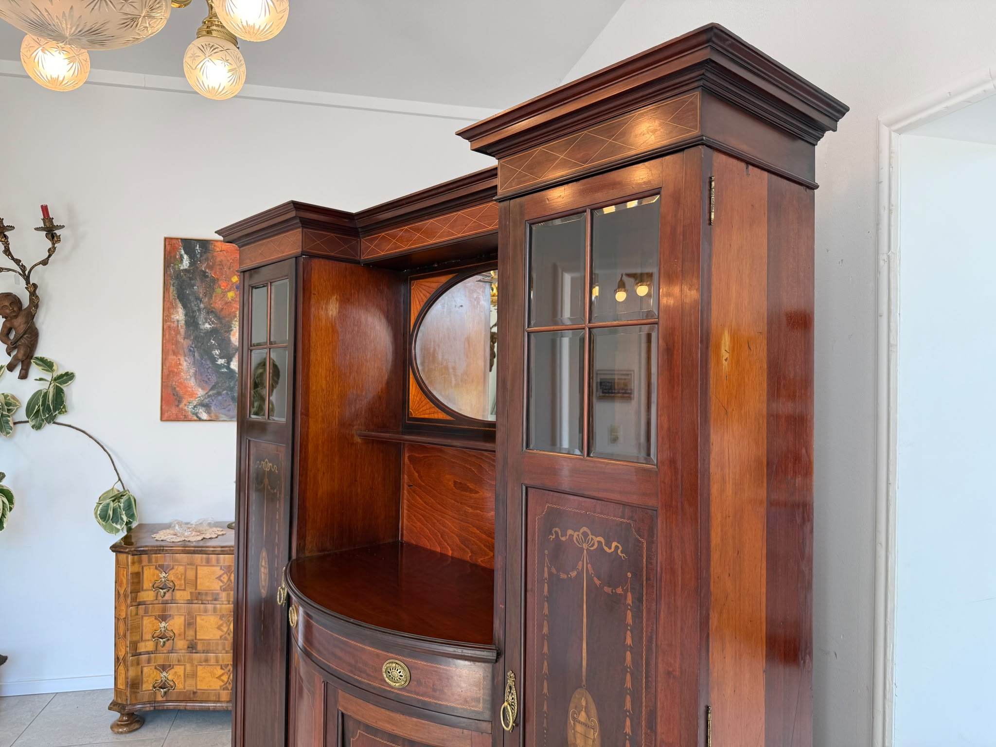 Jugendstil Bücherschrank Vitrinenschrank Original D2617
