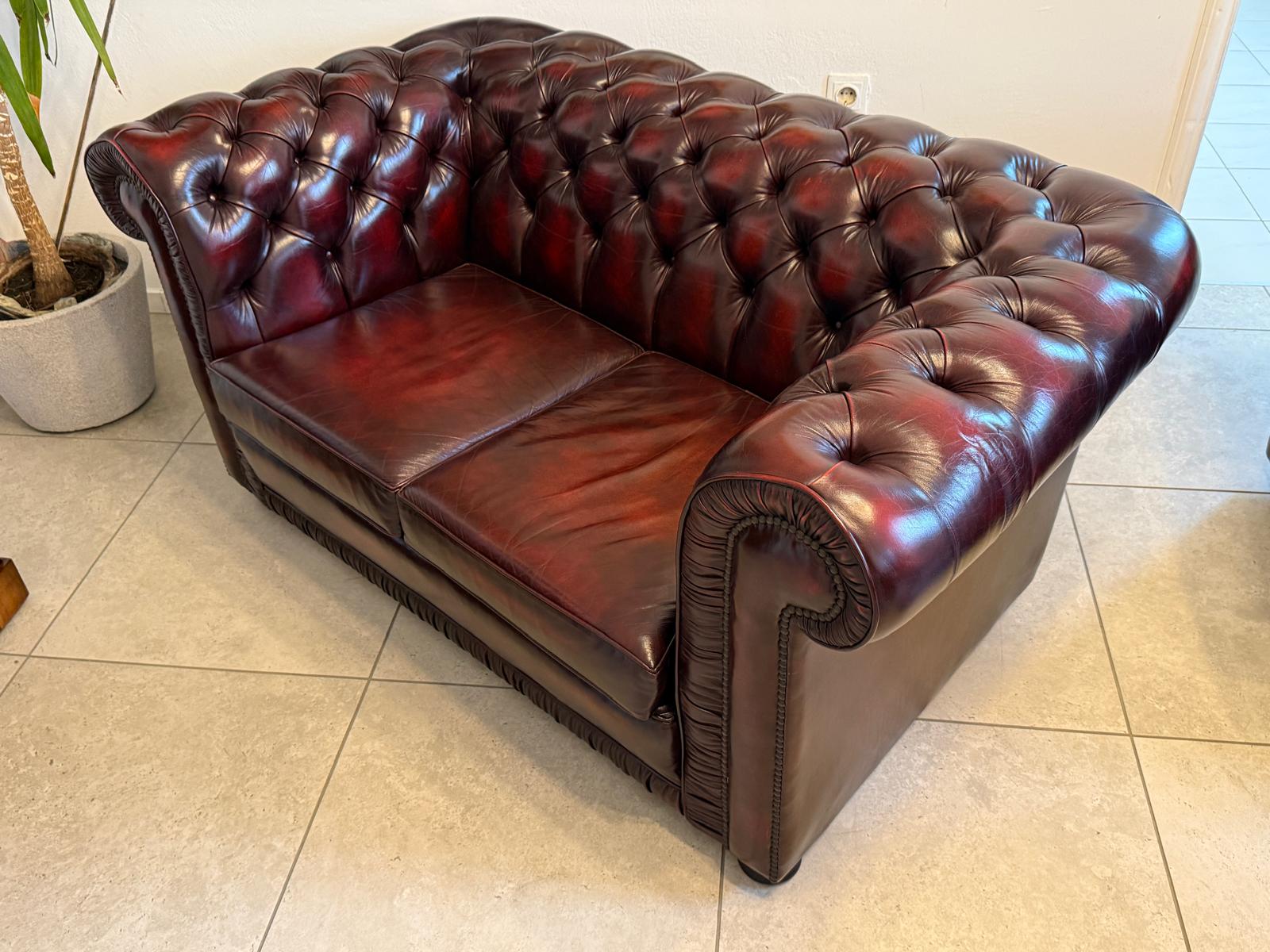 Chesterfield Ensemble 3 teilig Ledersofa Fauteuils Clubmöbel Cultmöbel D1110
