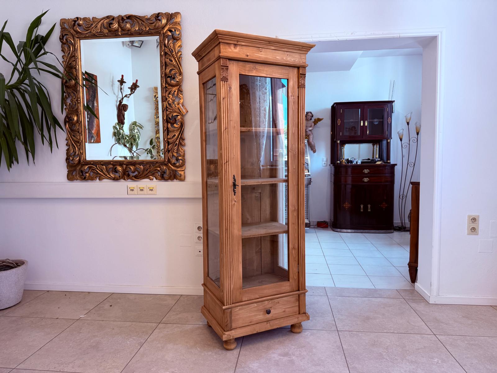 Antike Bauernvitrine Vitrine Naturholz Bücherschrank Alte Bauernmöbel D2702
