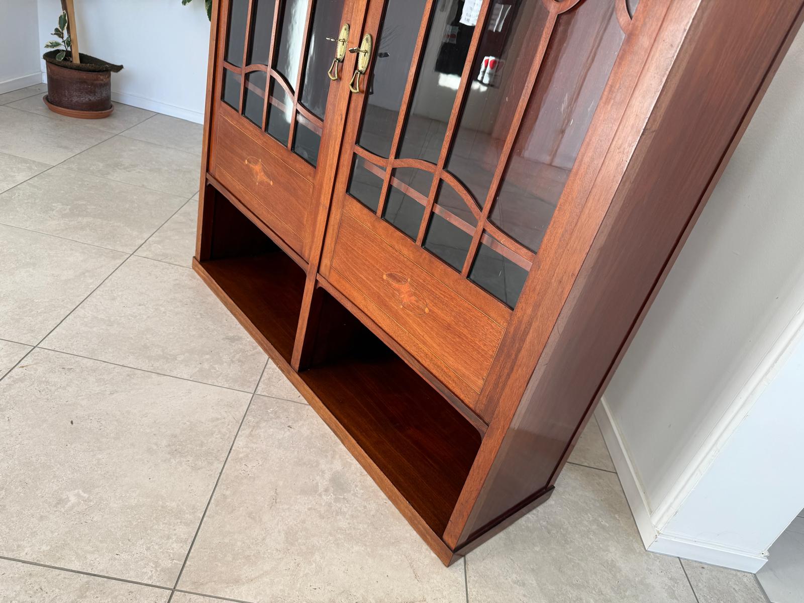 Originale Jugendstil Bücherschrank Vitrine Marketiert Antiquität G2187