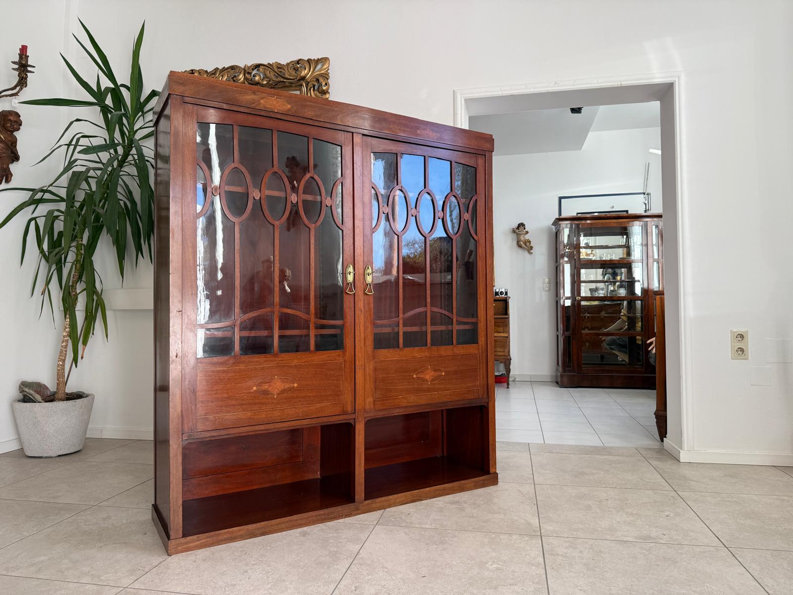 Originale Jugendstil Bücherschrank Vitrine Marketiert Antiquität G2187