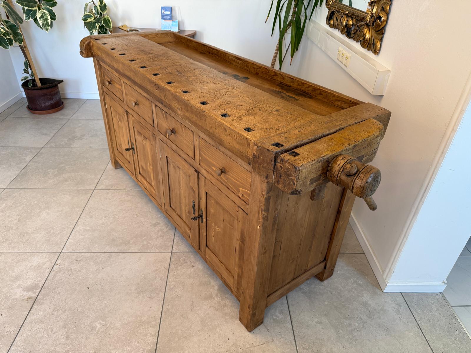 Urige Hobelbank Werkbank Pult Tresen Ladenschrank G2179-1