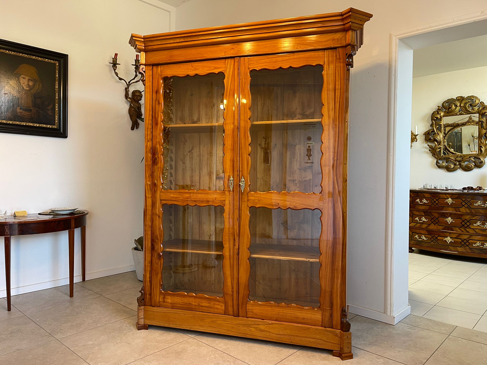 6763b741-7d5e-492c-8d3b-5cb74795fda2 Biedermeier Bücherschrank Antique Kirschholz Glasvitrine Restauriert A5108