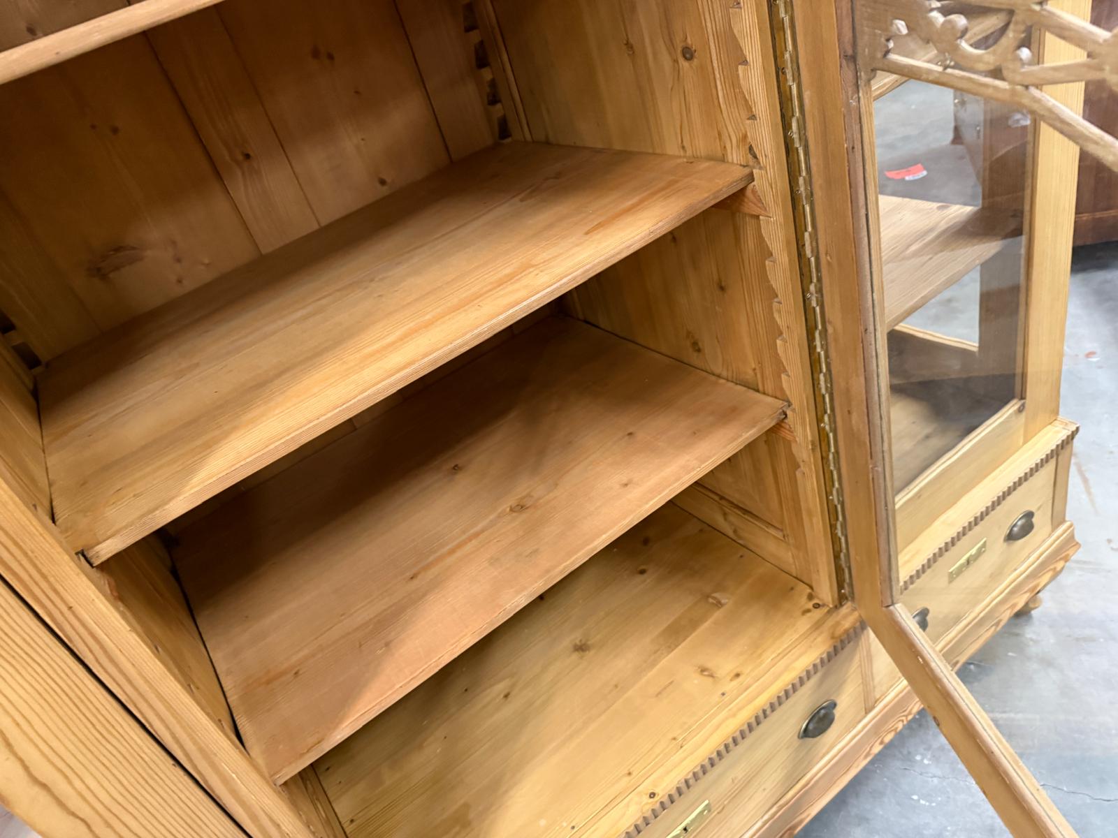 Antiker Bäuerlicher Bücherschrank Große Bibliotheksvitrine Glasschrank G2265